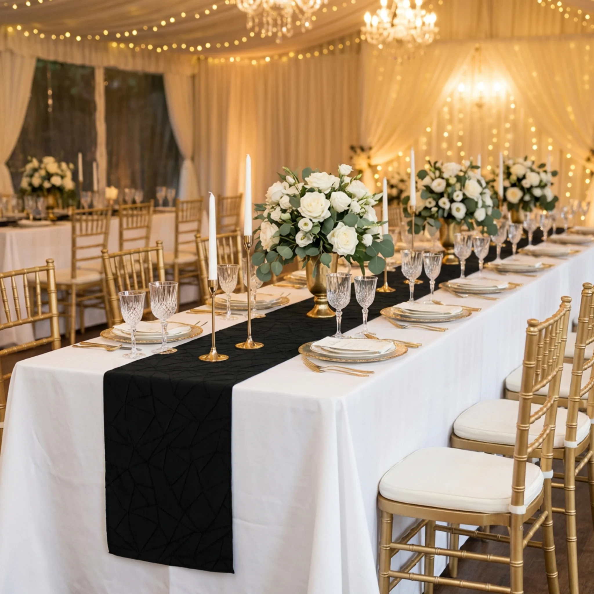 Embossed Geometric Jacquard Table Runner - Black - Image 5