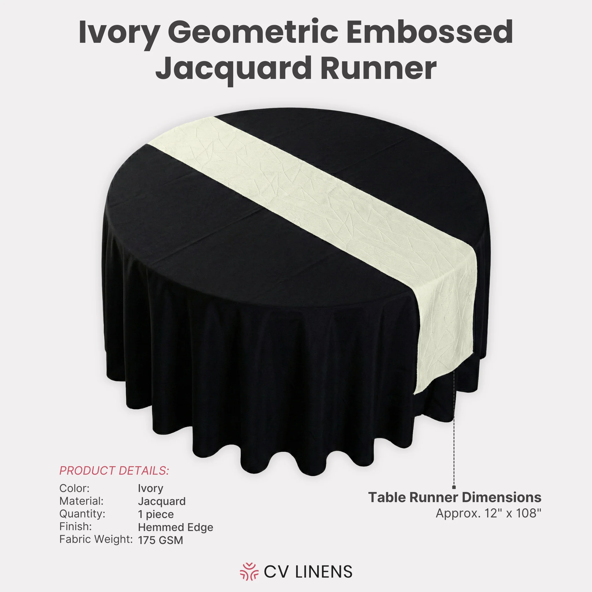 Embossed Geometric Jacquard Table Runner - Ivory - Image 4
