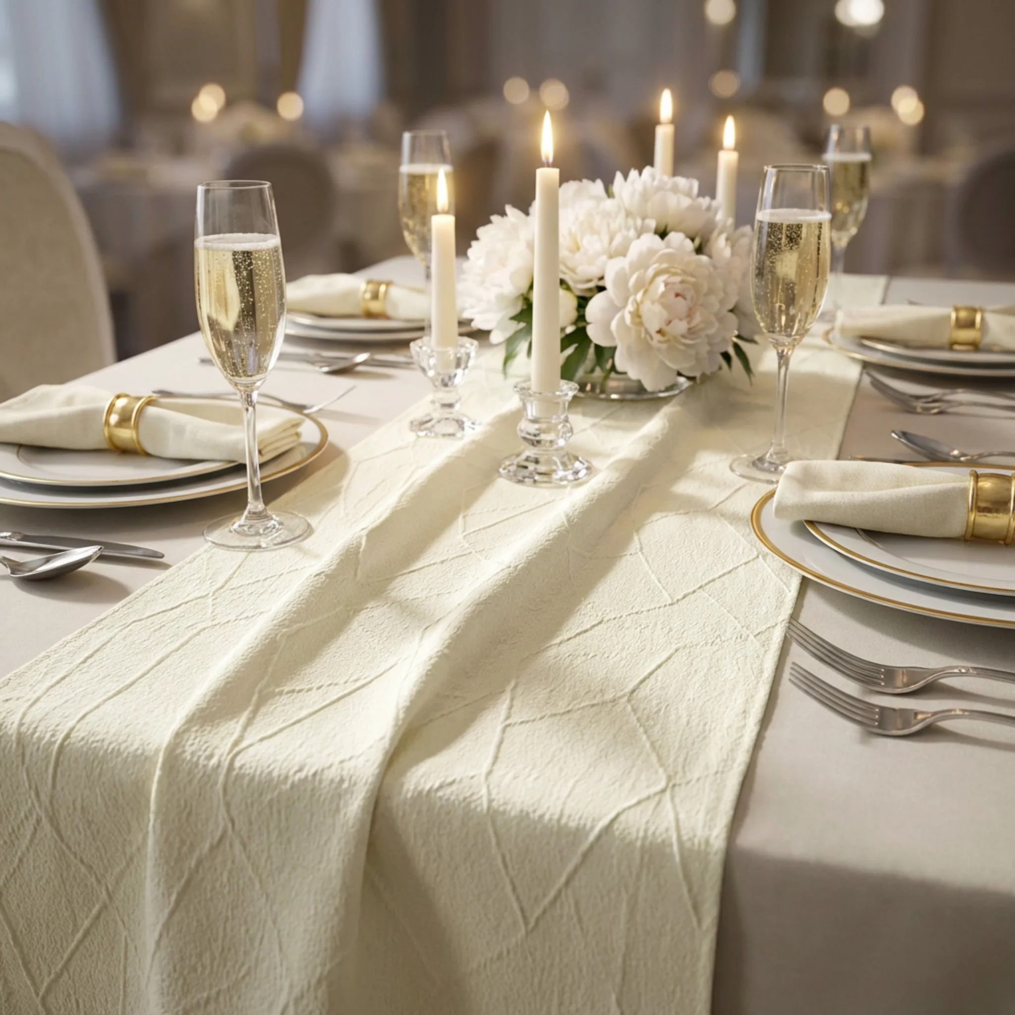 Embossed Geometric Jacquard Table Runner - Ivory - Image 5