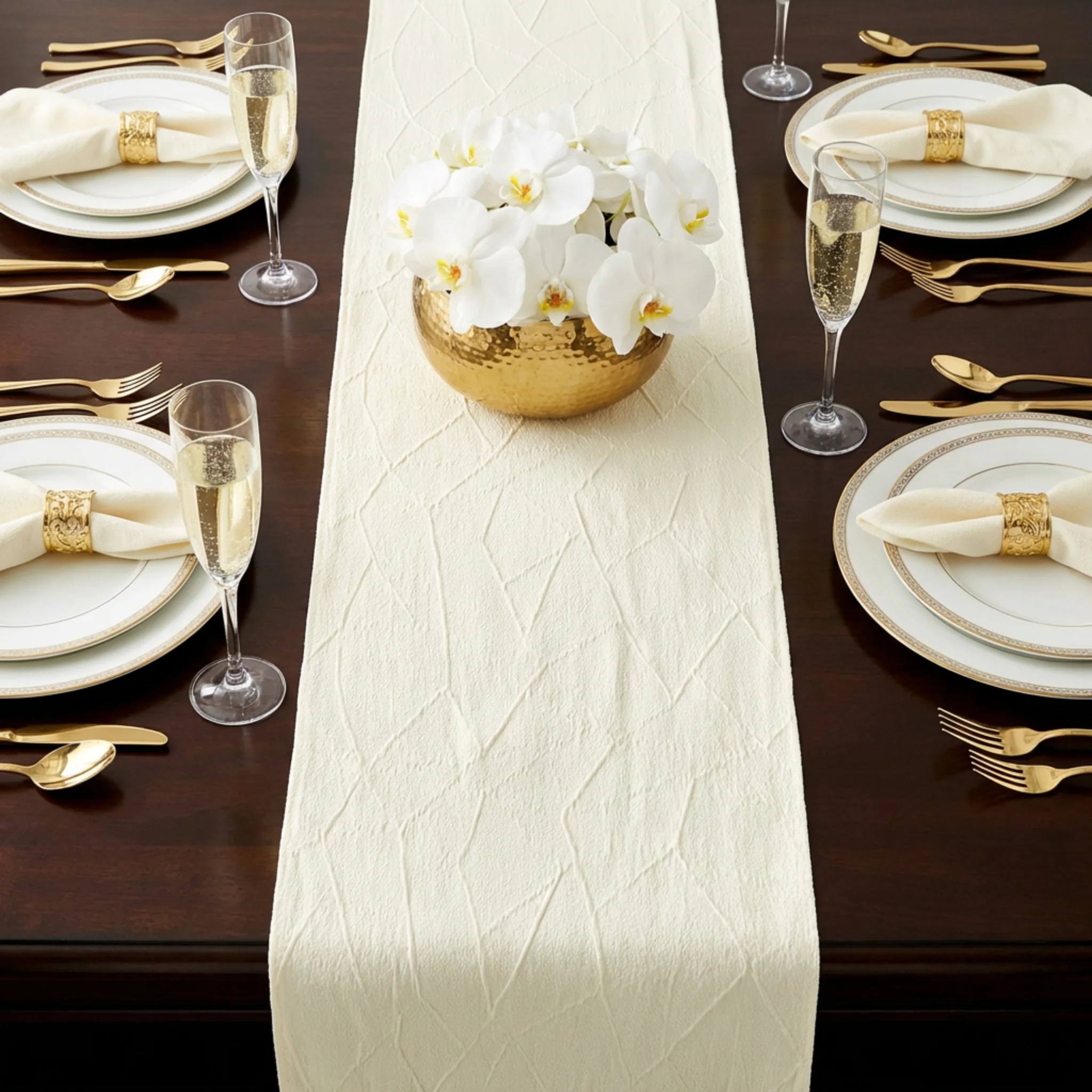 Embossed Geometric Jacquard Table Runner - Ivory - Image 7