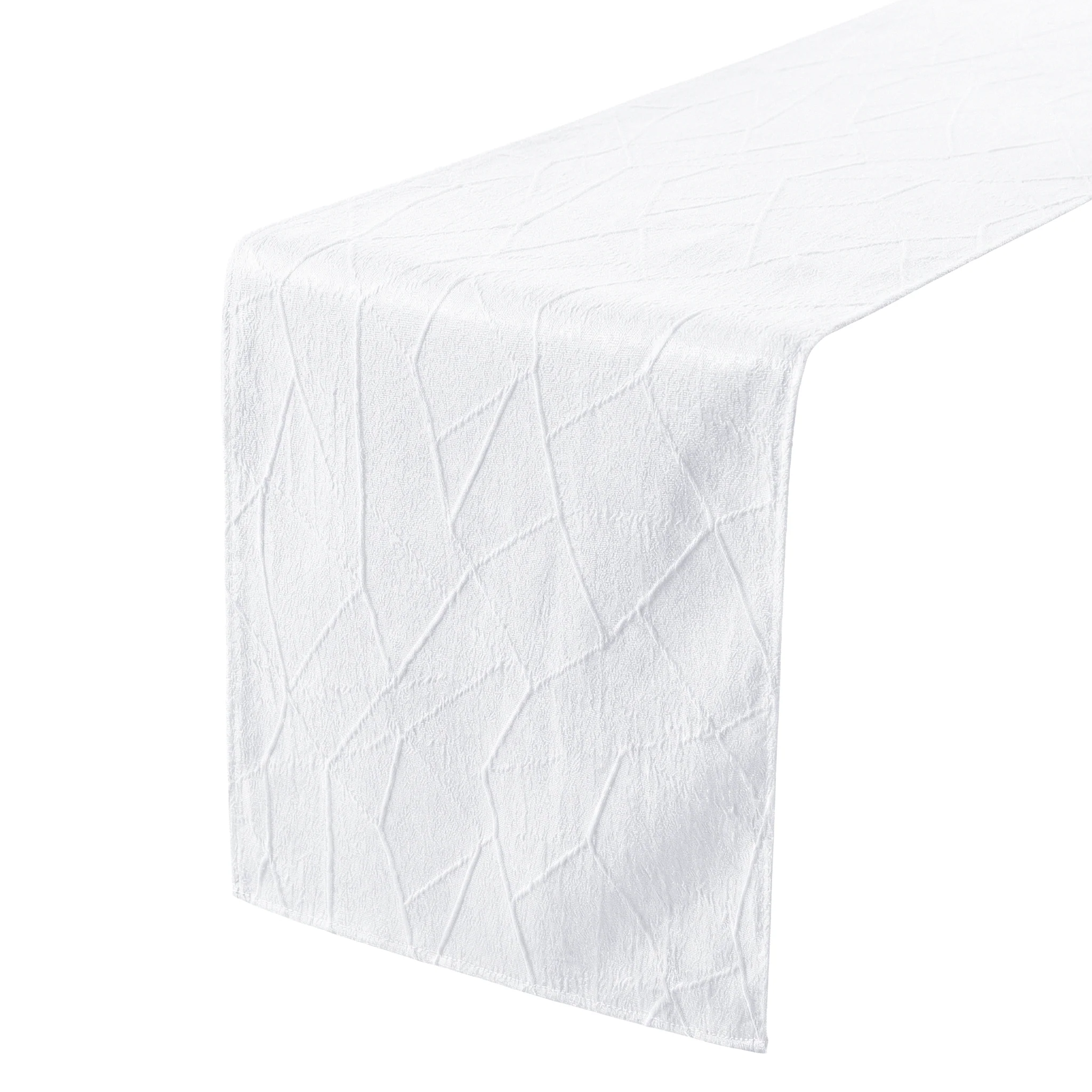 Embossed Geometric Jacquard Table Runner - White