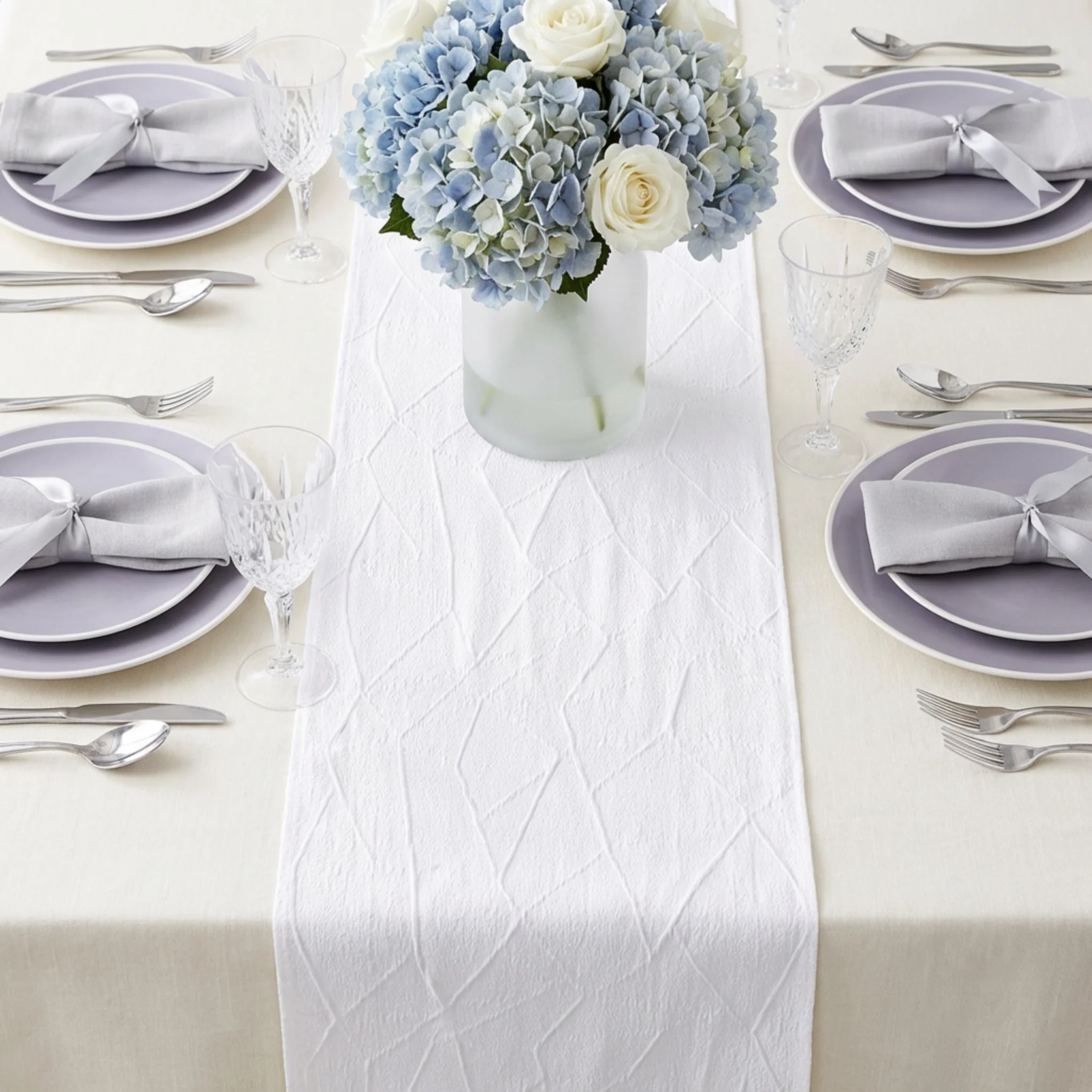 Embossed Geometric Jacquard Table Runner - White - Image 5