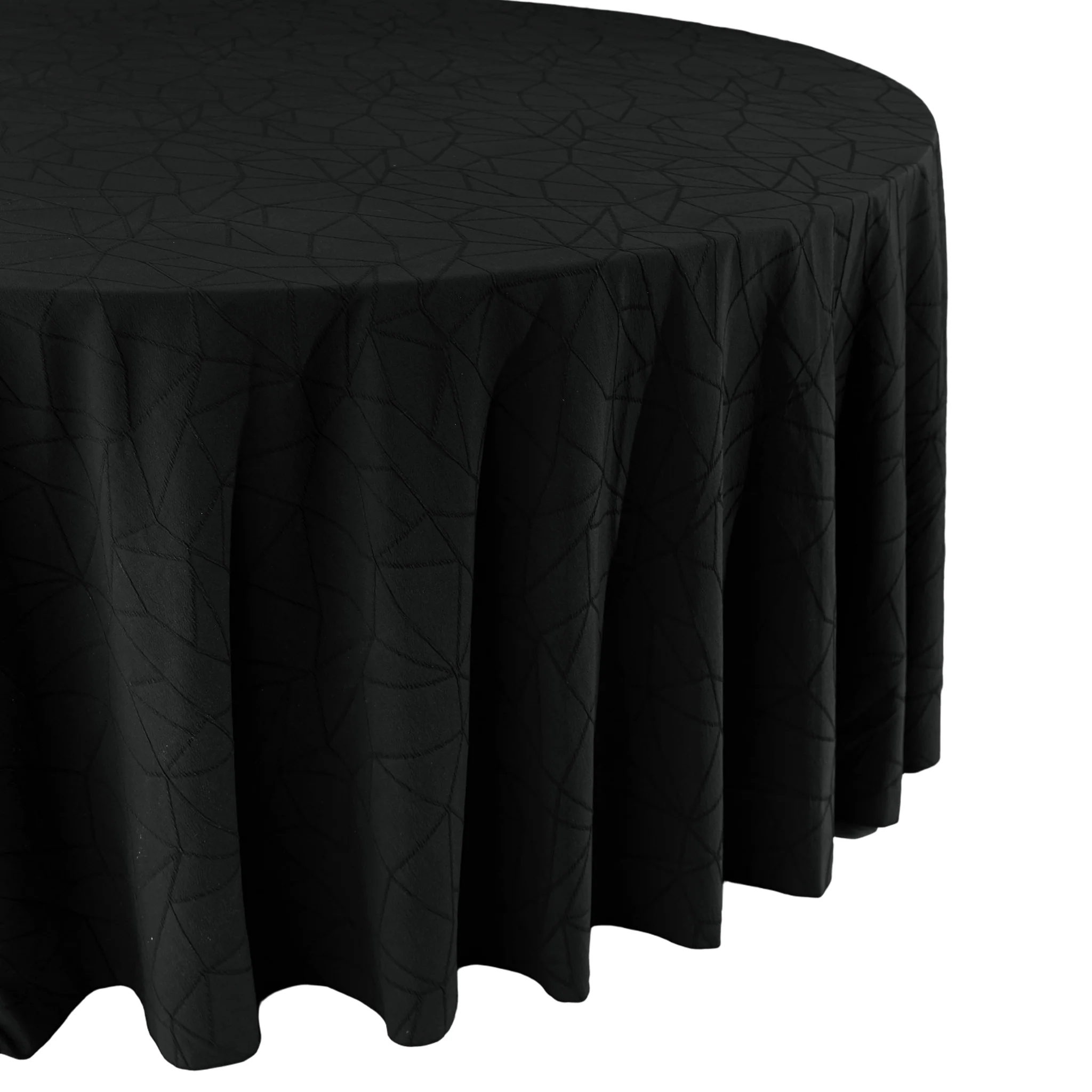 Embossed Geometric Jacquard 132" Round Tablecloth - Black - Image 3