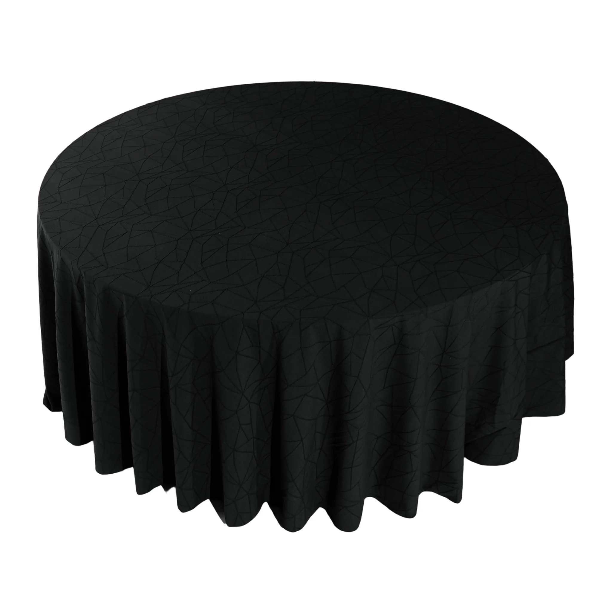 Embossed Geometric Jacquard 132" Round Tablecloth - Black - Image 4