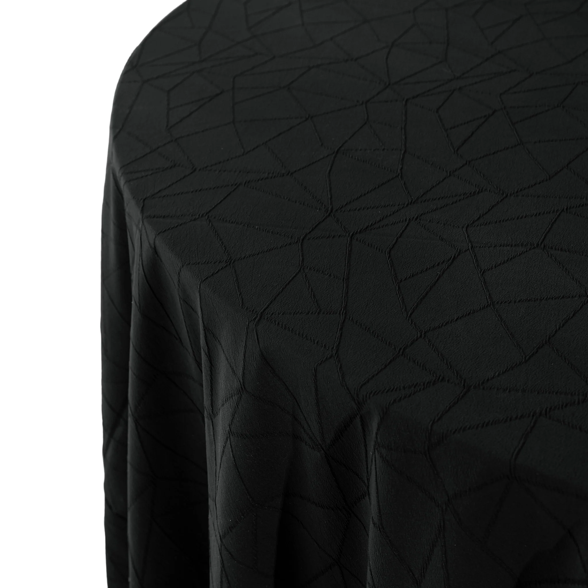 Embossed Geometric Jacquard 132" Round Tablecloth - Black - Image 7