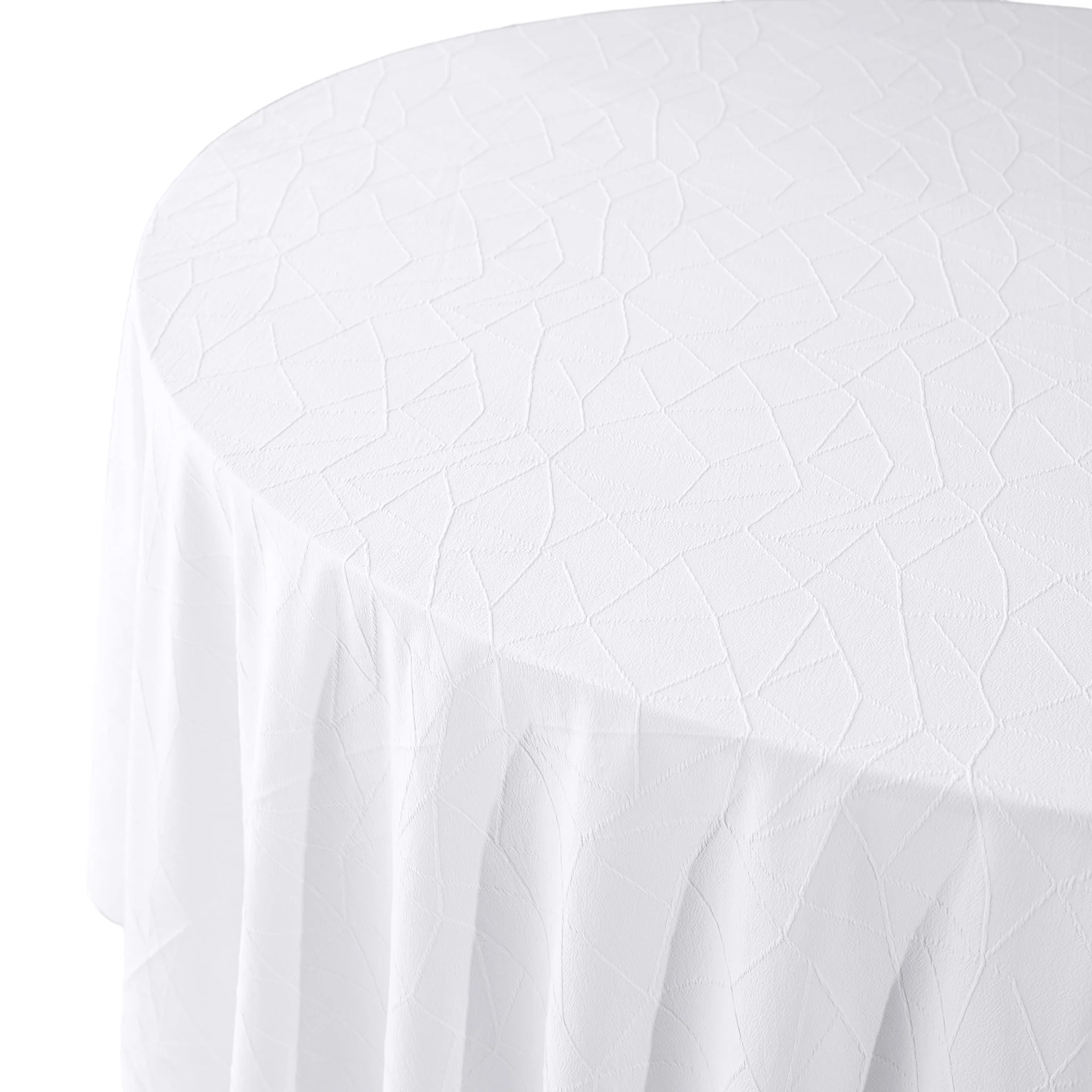 Embossed Geometric Jacquard 132" Round Tablecloth - White - Image 4