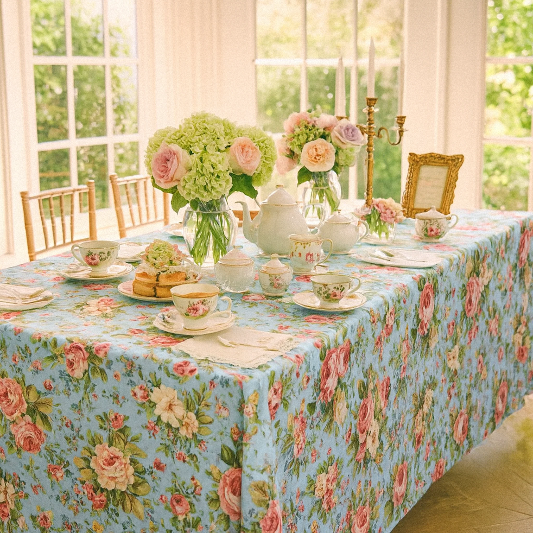 English Garden Floral Rectangular 90"x132" Tablecloth - Image 3