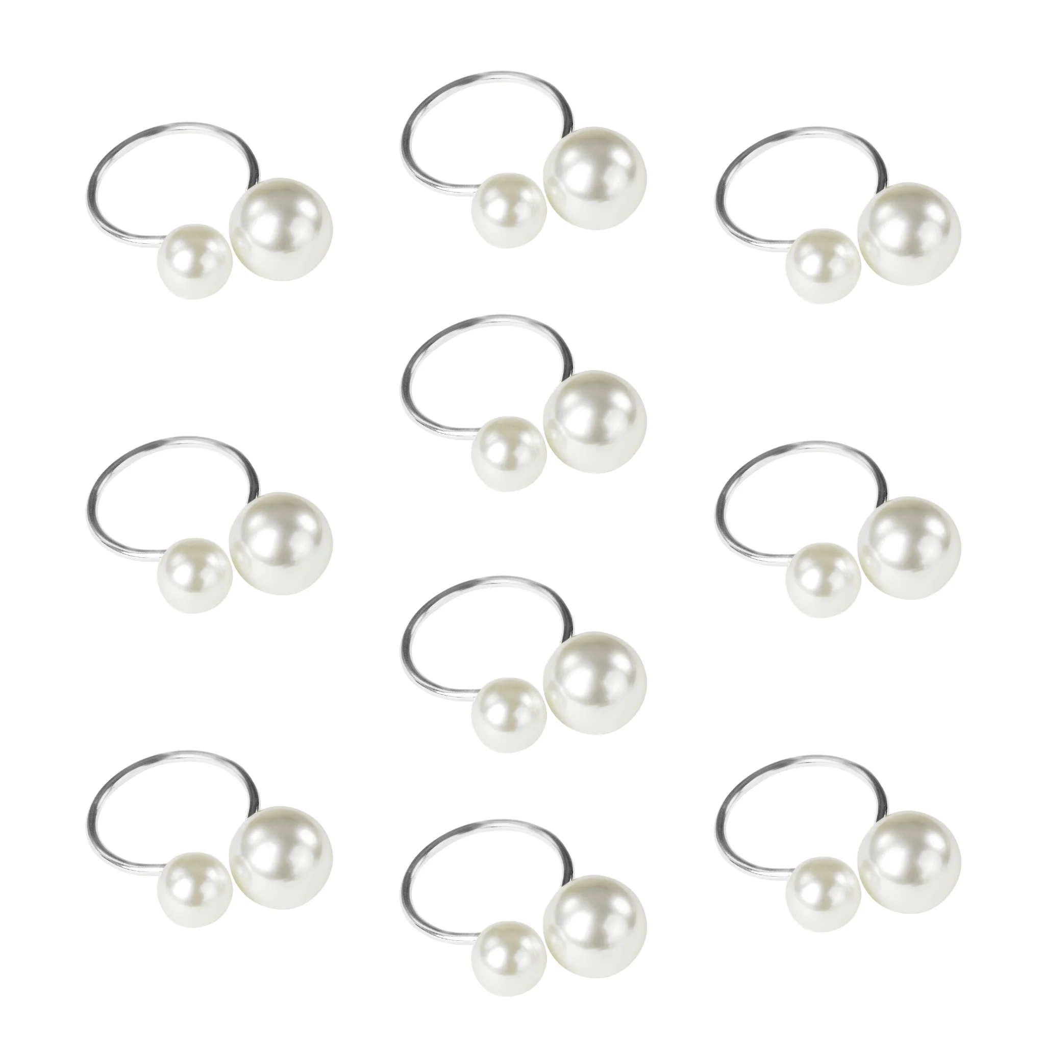 10 pc/pk Faux Pearl Napkin Ring - Silver - Image 2