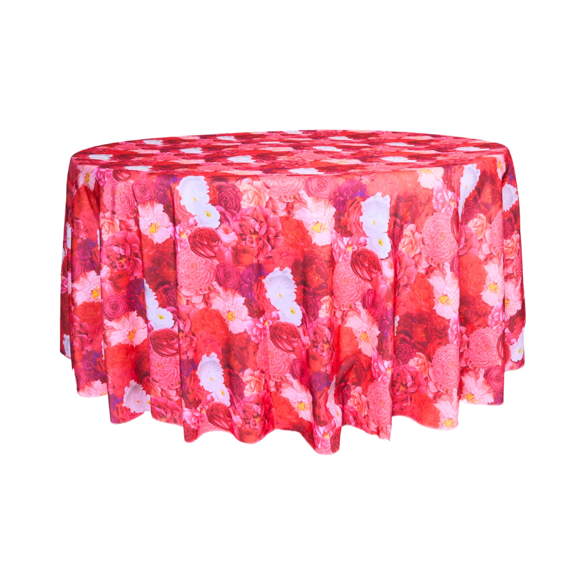 Floral Peony Roses 120" Round Tablecloth - Fuchsia