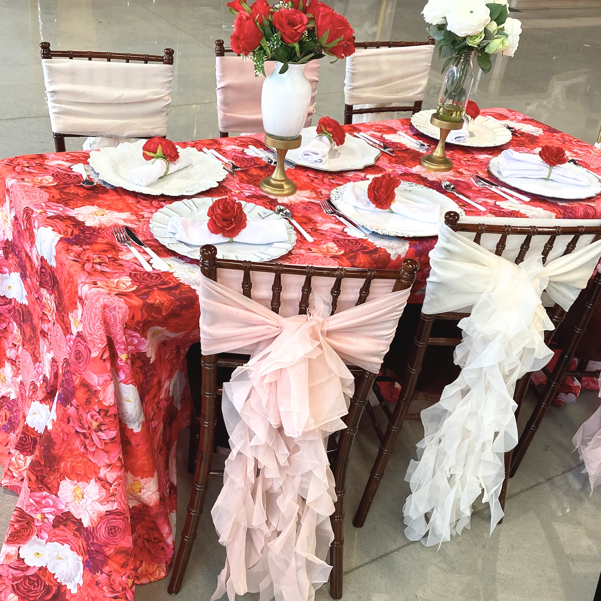 Floral Peony Roses 90"x132" Rectangular Tablecloth - Fuchsia - Image 8