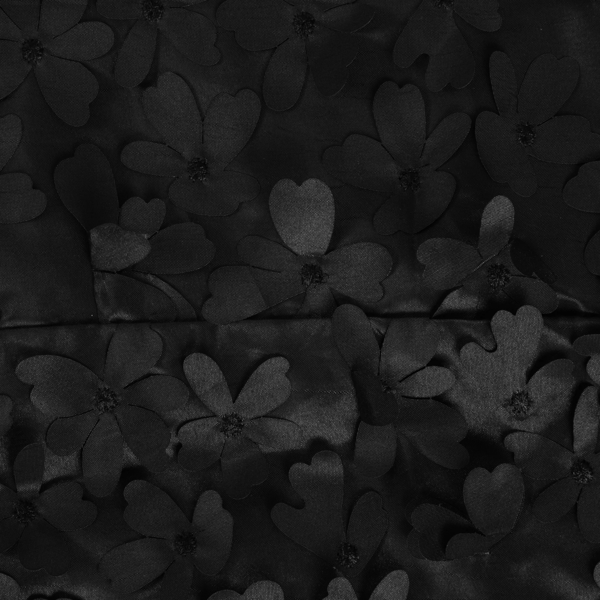 Flower Petal Taffeta Round 120" Tablecloth - Black - Image 2
