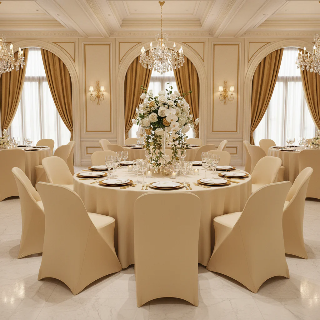 Folding Spandex Chair Cover - Champagne - Image 2
