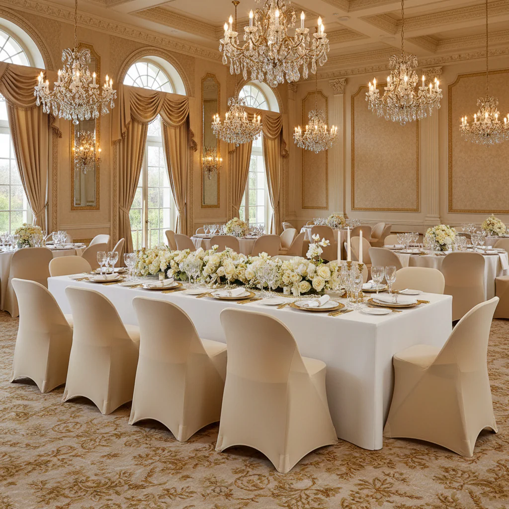 Folding Spandex Chair Cover - Champagne - Image 3