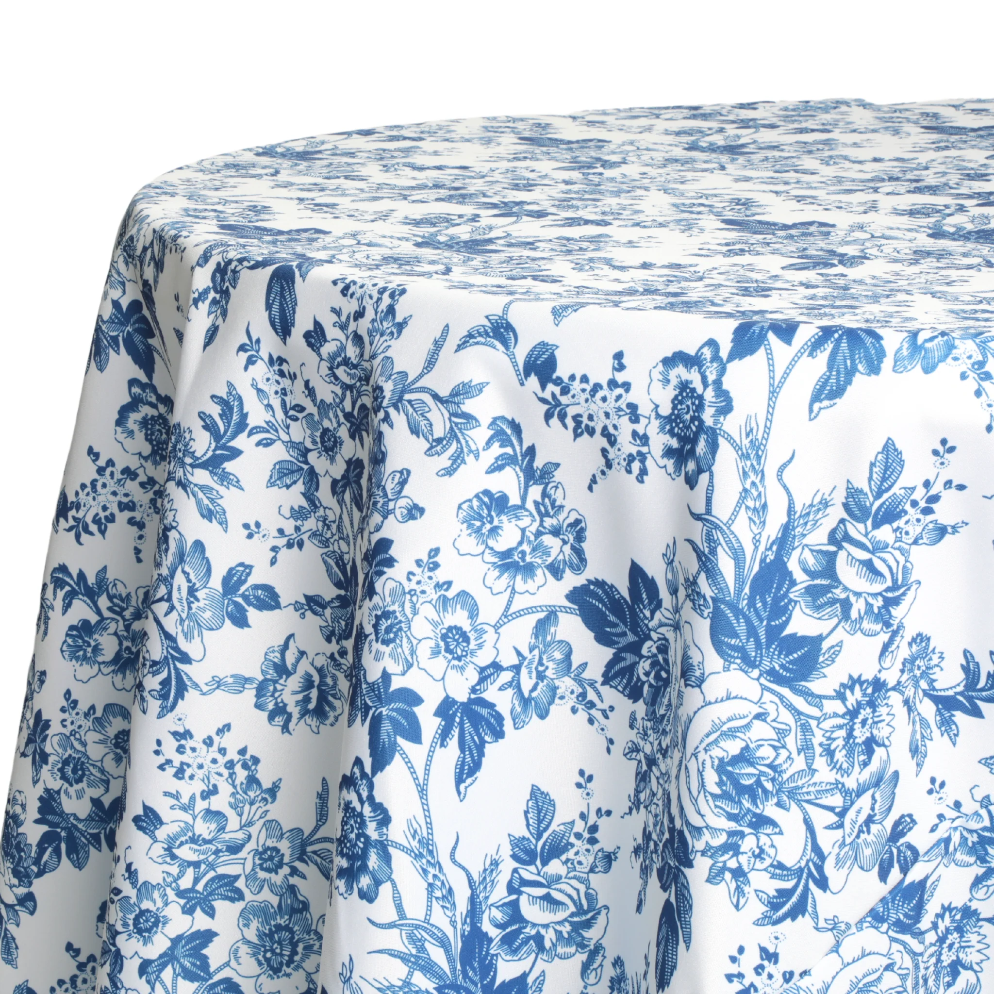 French Toile 108" Round Tablecloth - Blue - Image 5