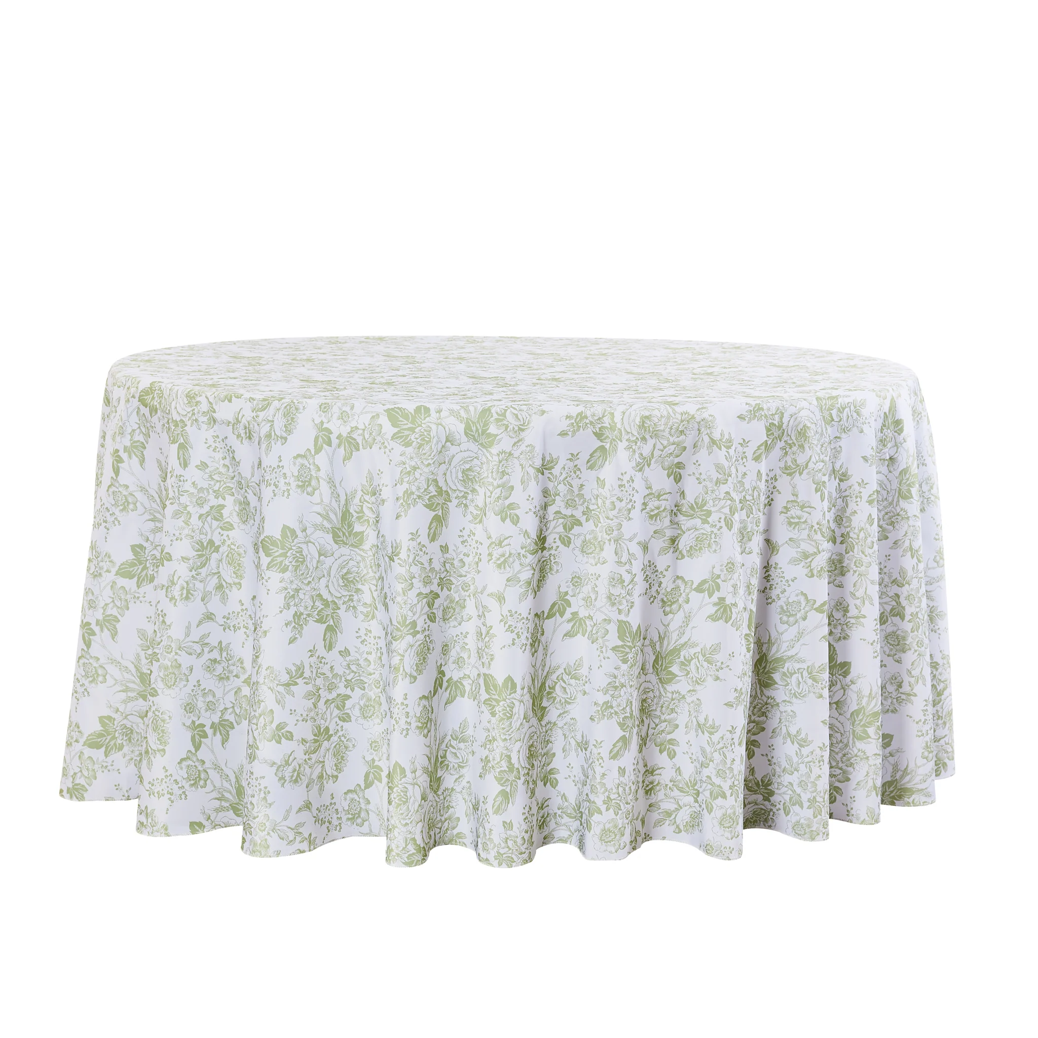 French Toile 108" Round Tablecloth - Sage Green