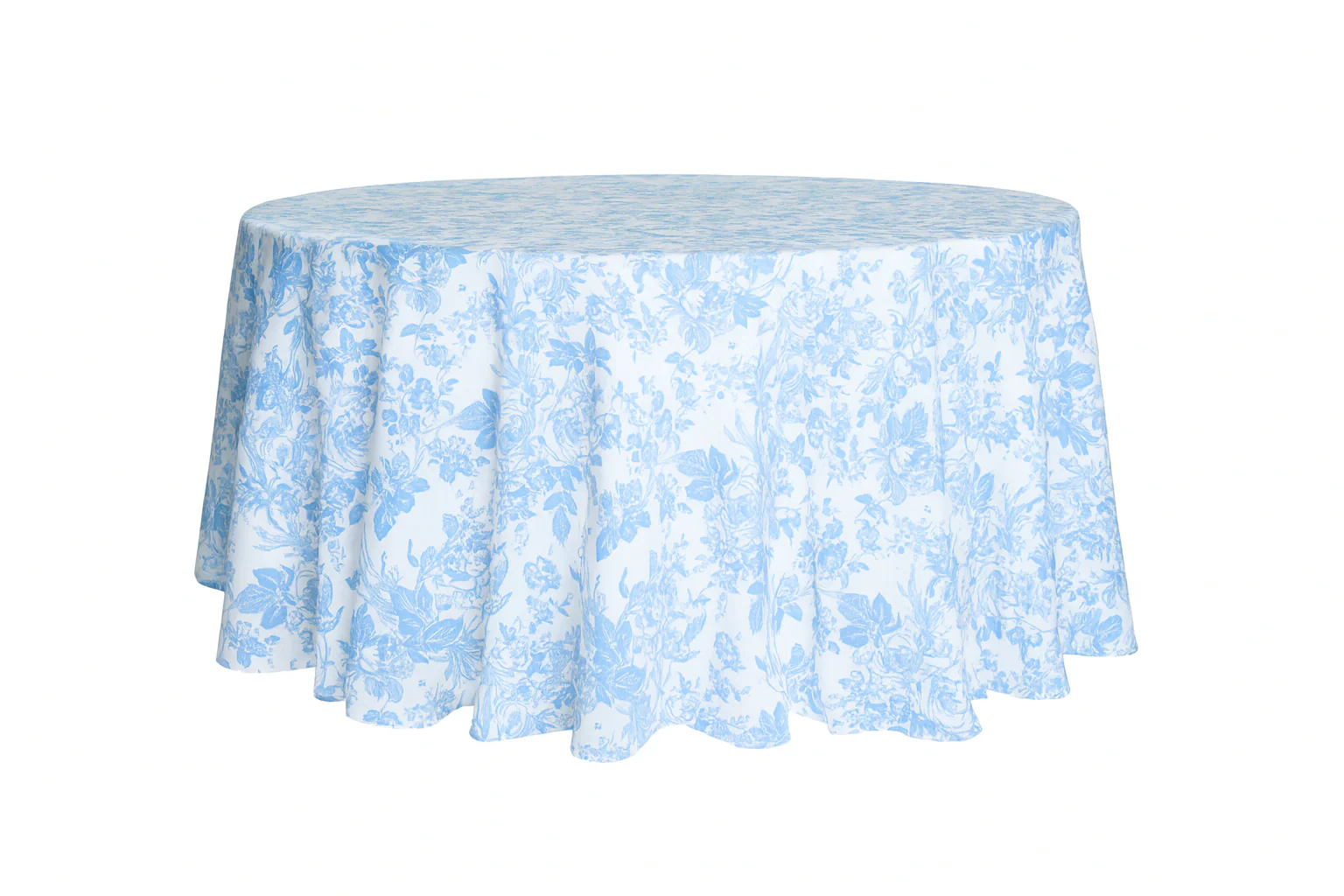 French Toile 120" Round Tablecloth - Baby Blue