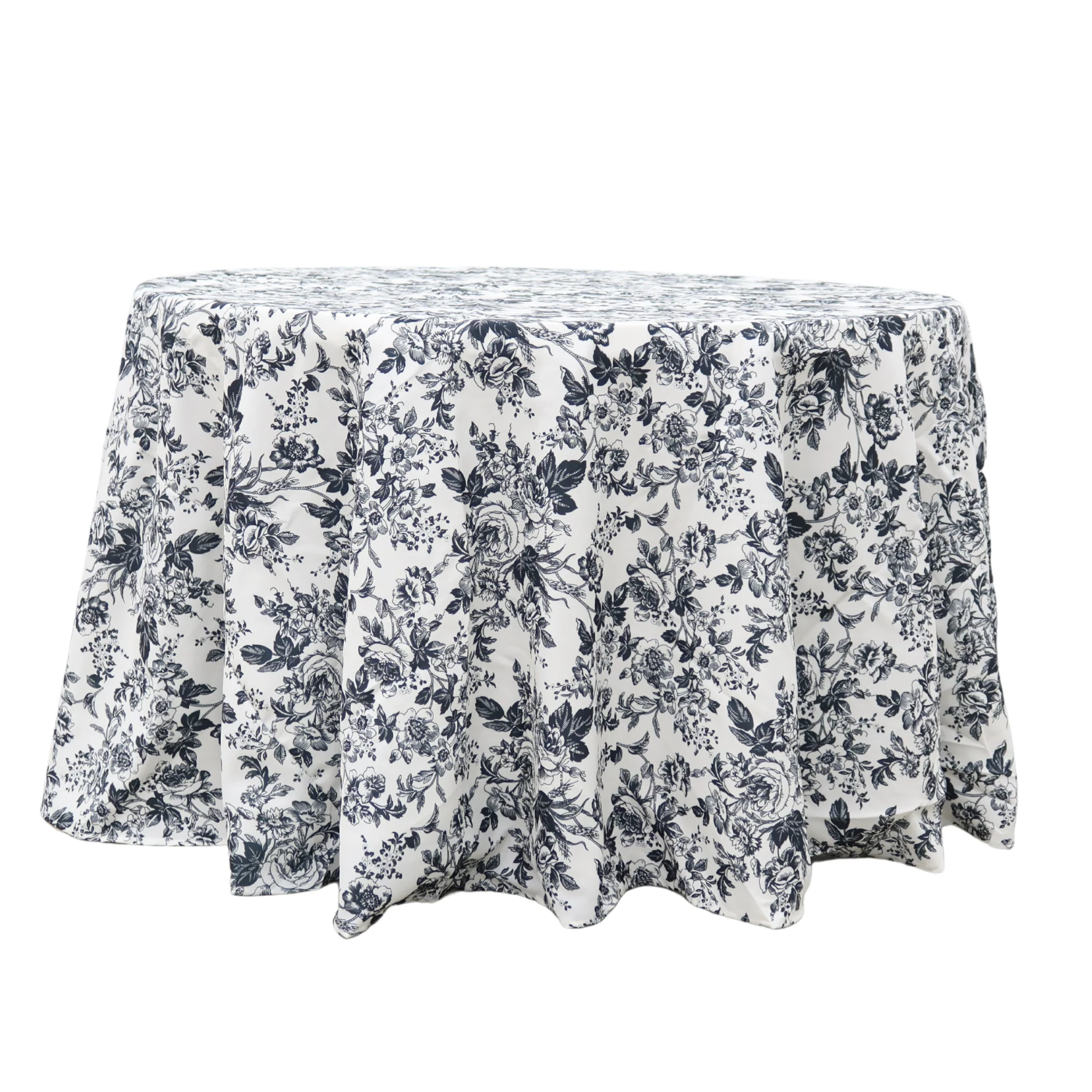 French Toile 120" Round Tablecloth - Black