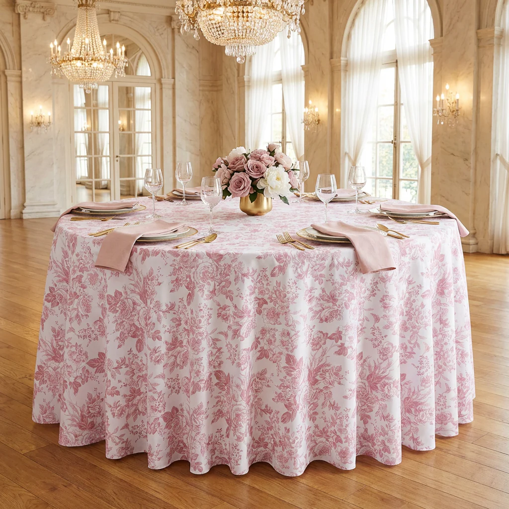 French Toile 120" Round Tablecloth - Dusty Rose/Mauve - Image 2