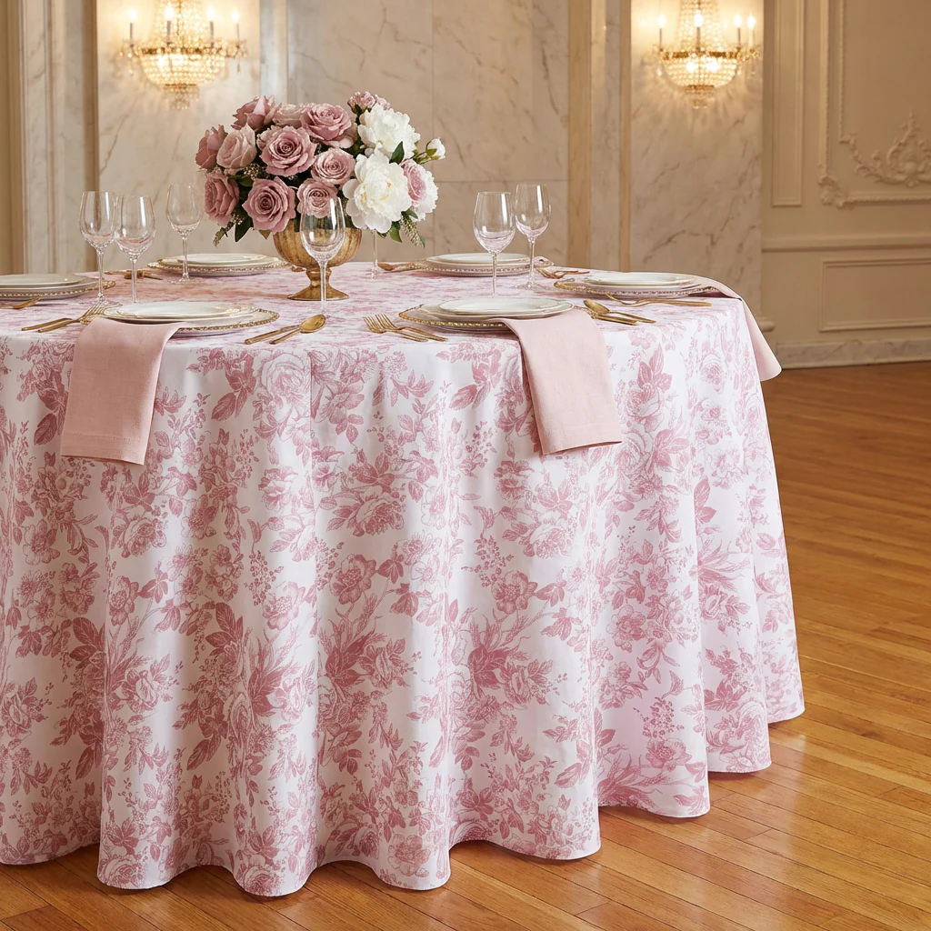 French Toile 120" Round Tablecloth - Dusty Rose/Mauve - Image 6