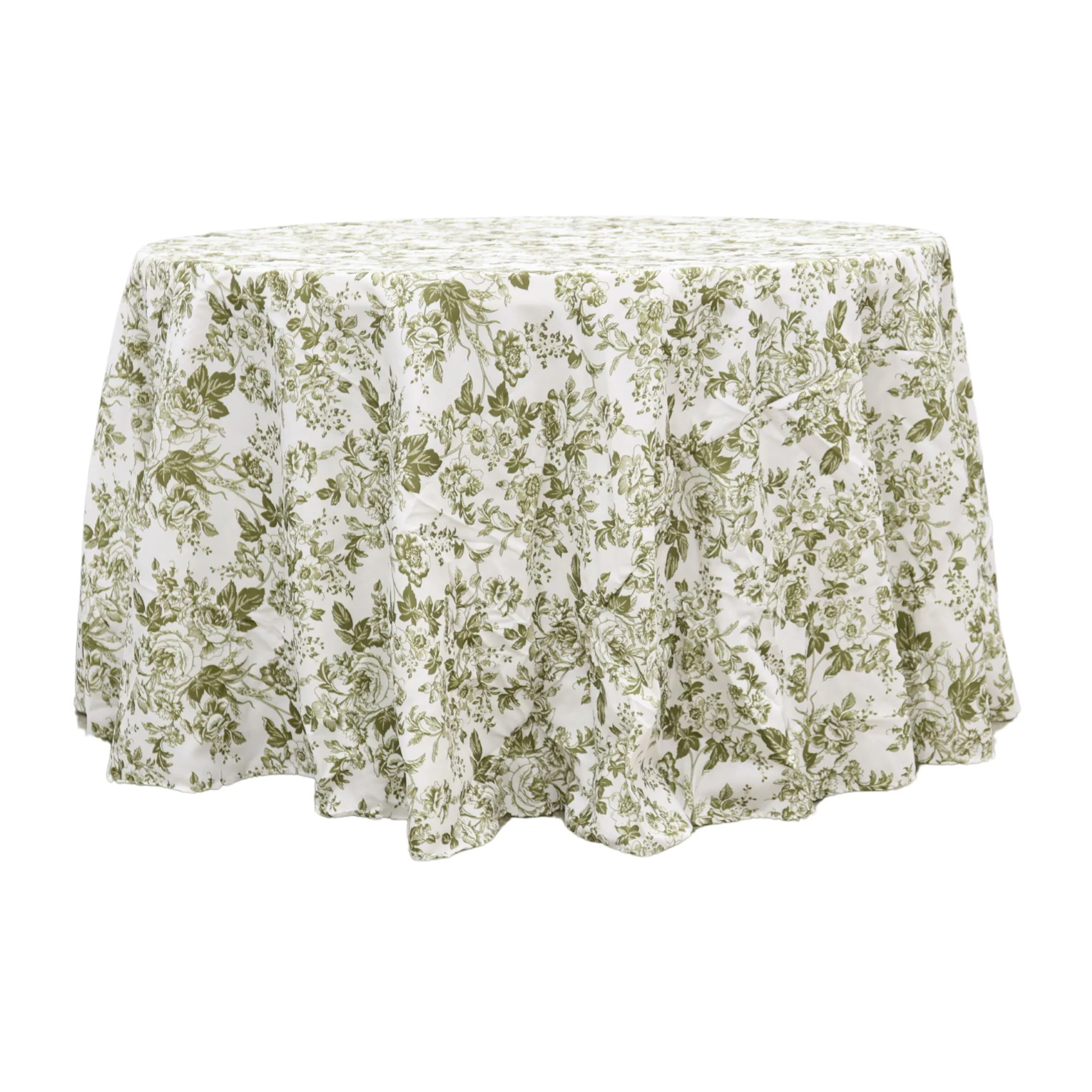 French Toile 120" Round Tablecloth - Olive Green
