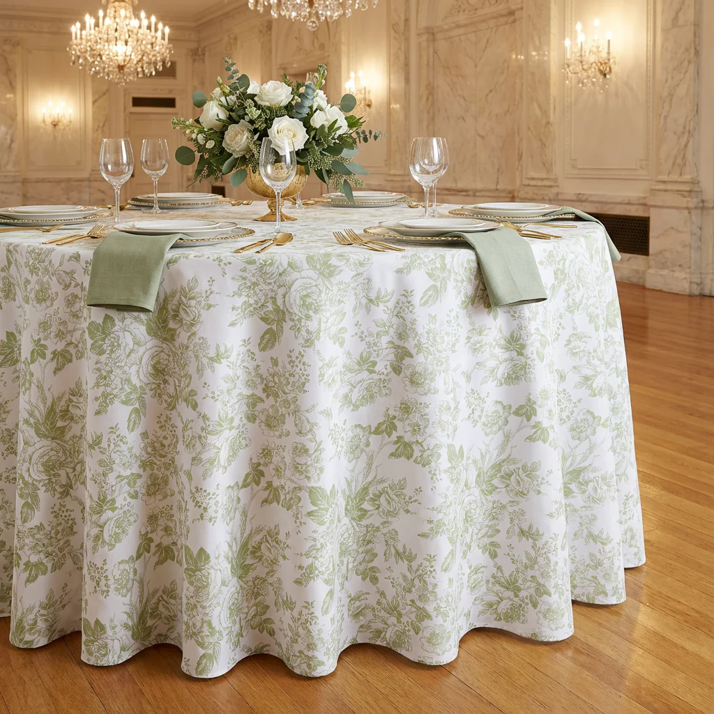 French Toile 120" Round Tablecloth - Sage Green - Image 5