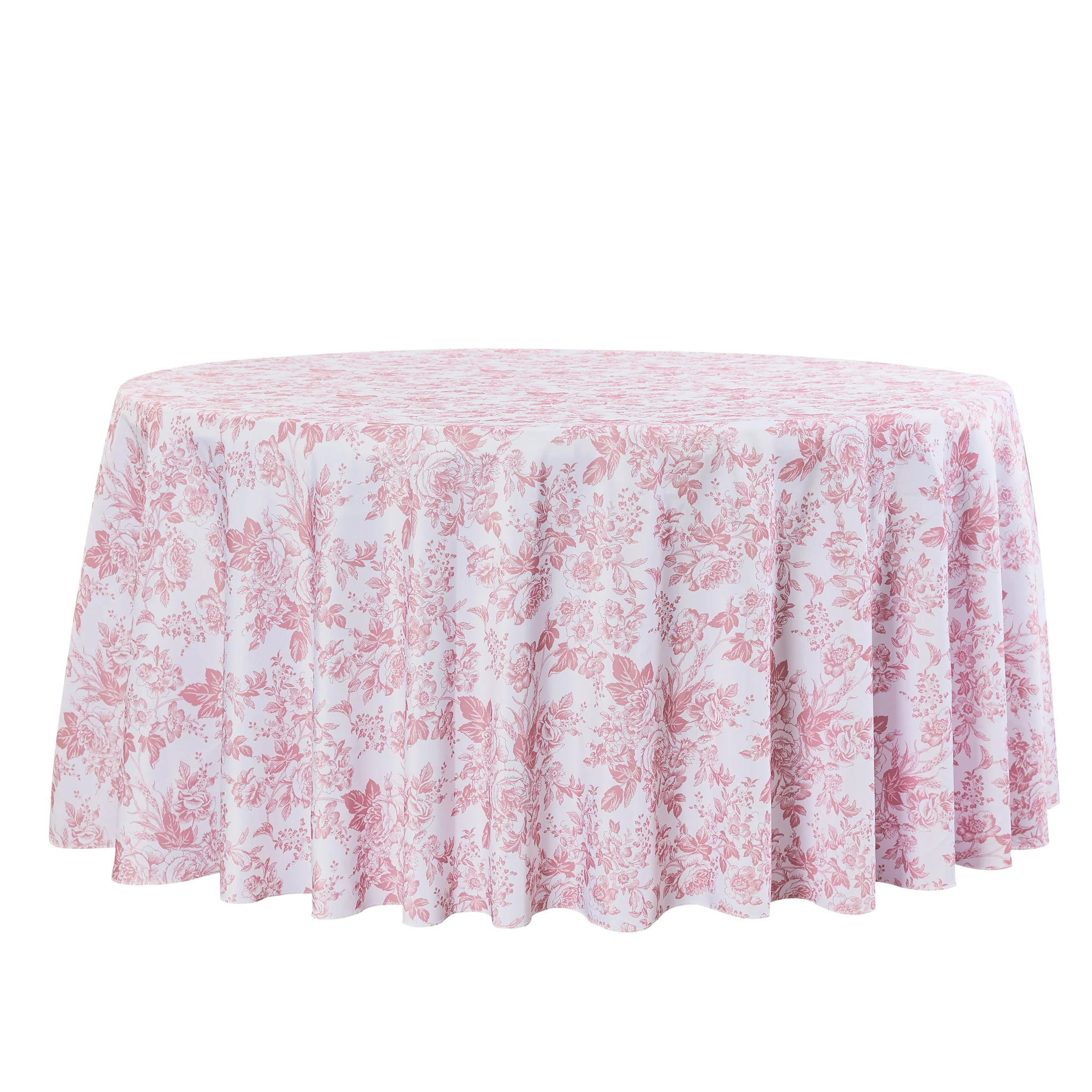 French Toile 132" Round Tablecloth - Dusty Rose/Mauve