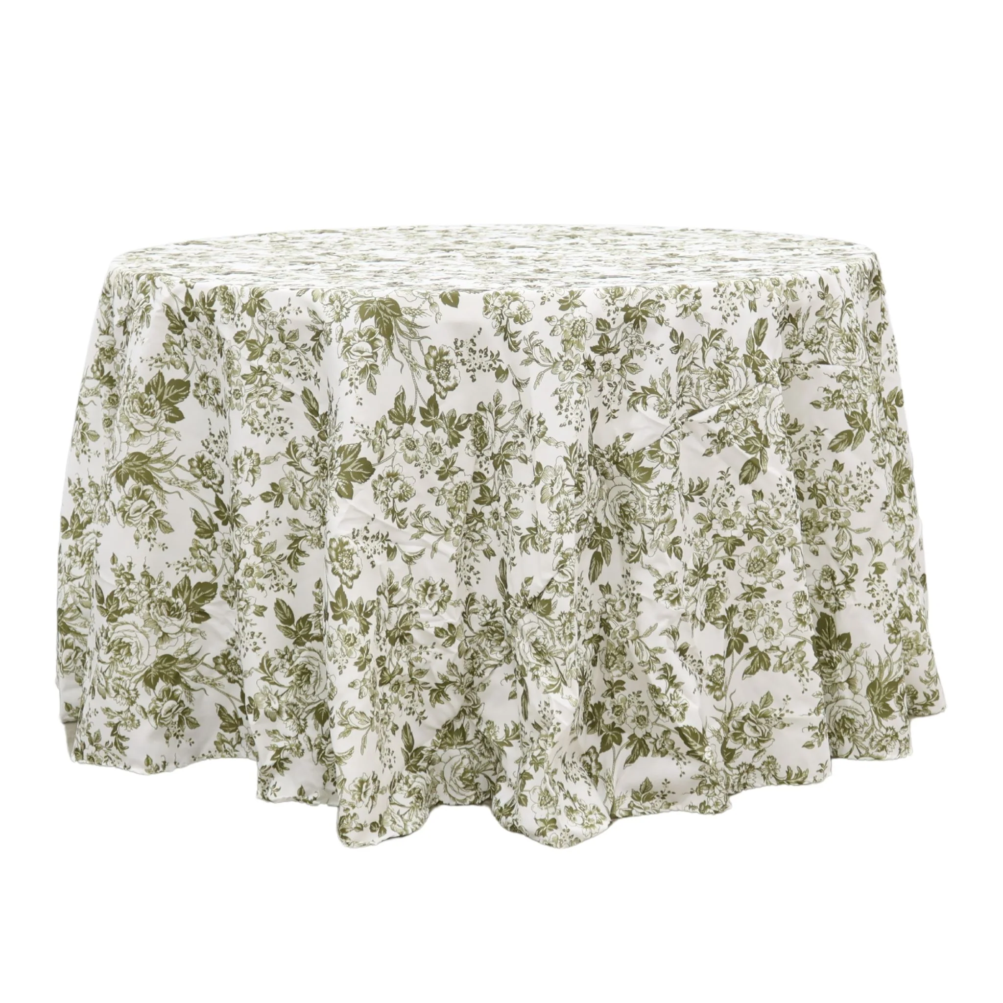 French Toile 132" Round Tablecloth - Olive Green