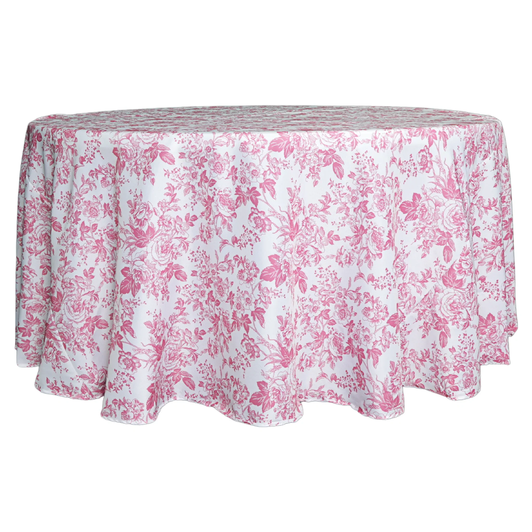 French Toile 132" Round Tablecloth - Pink
