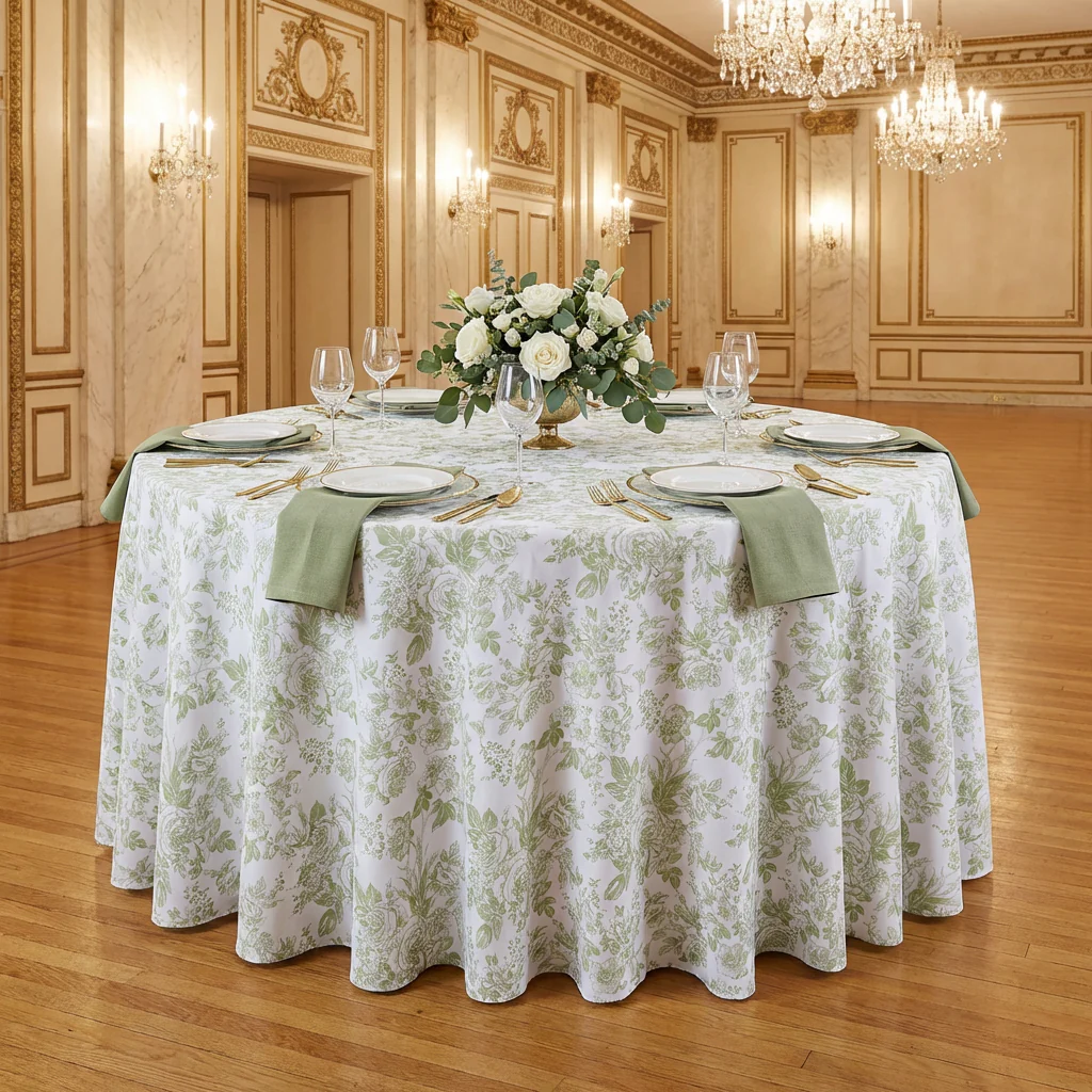 French Toile 132" Round Tablecloth - Sage Green - Image 2