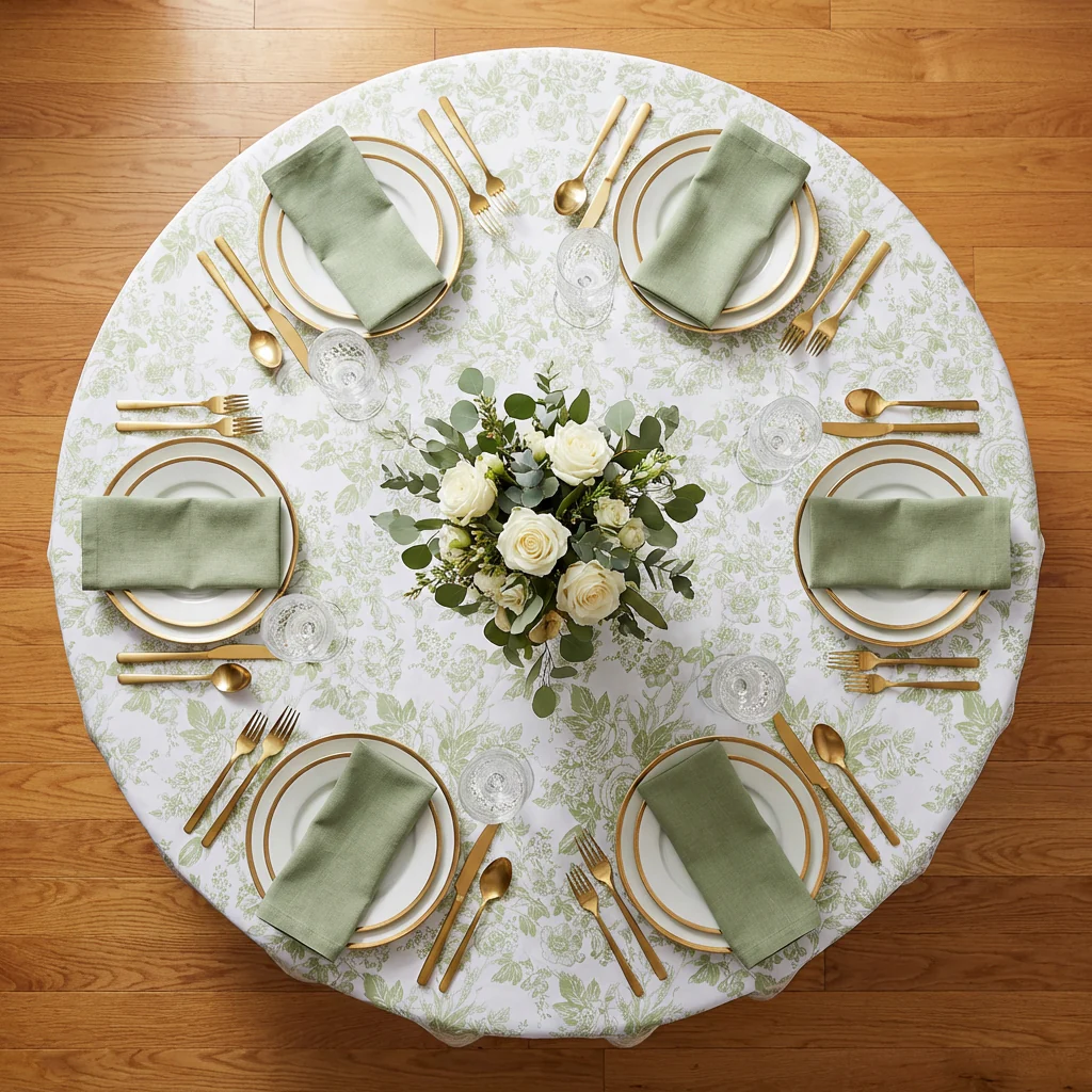 French Toile 132" Round Tablecloth - Sage Green - Image 4