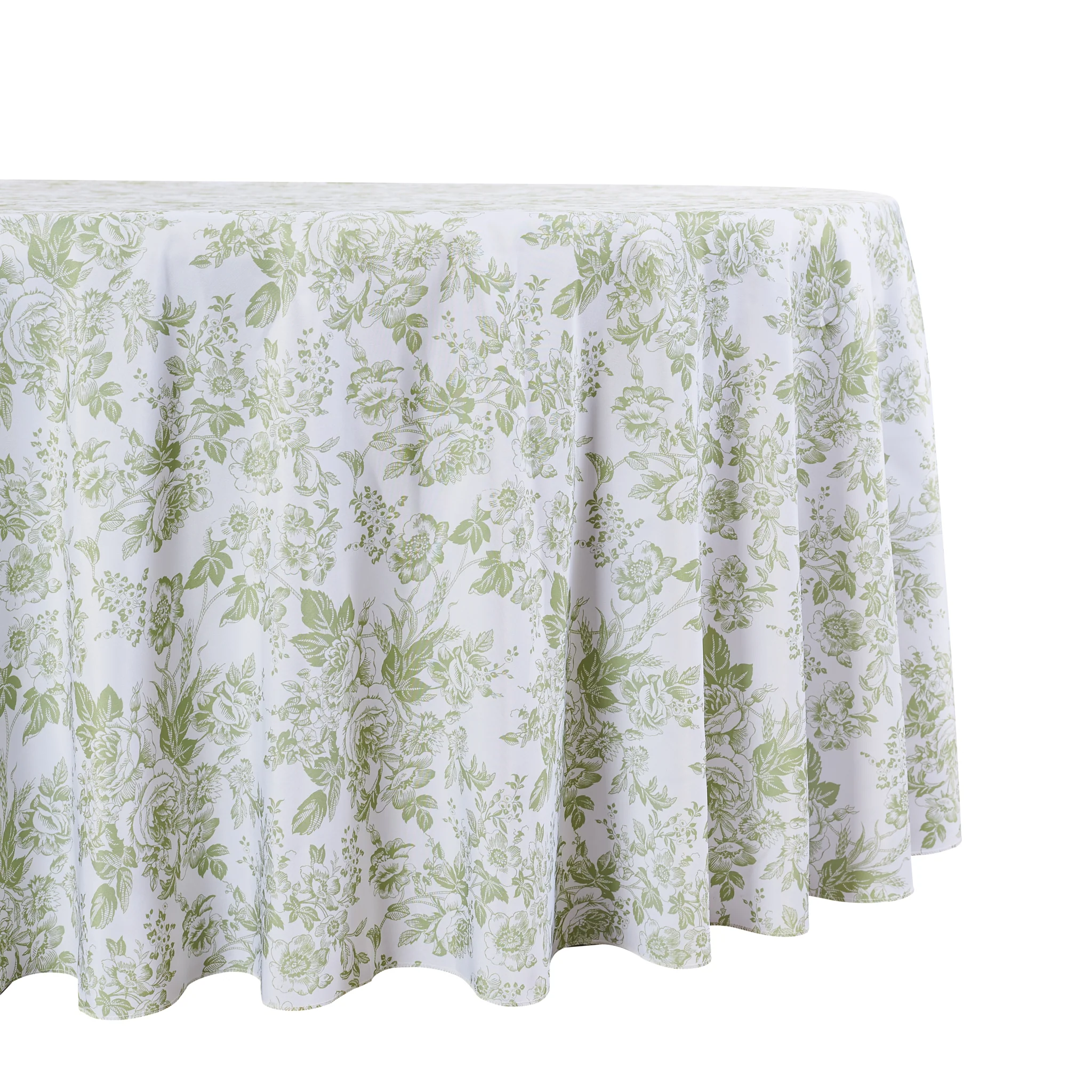 French Toile 132" Round Tablecloth - Sage Green - Image 5