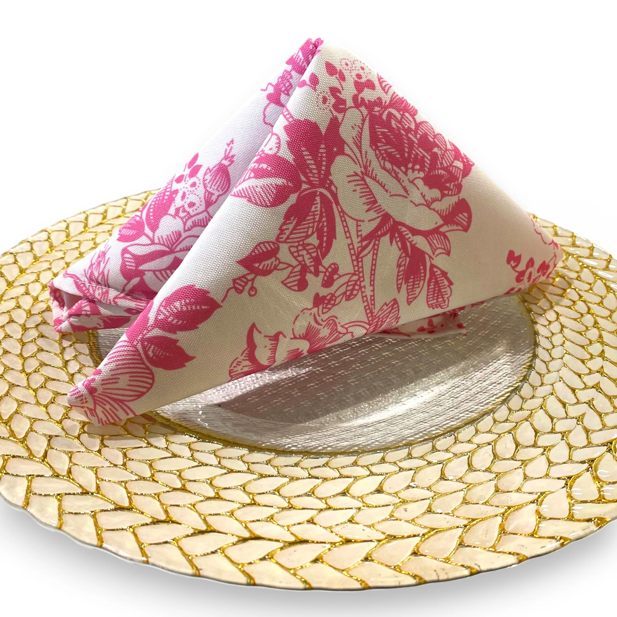 French Toile 20"x20" Linen Napkin (5pc/pk) - Pink - Image 4