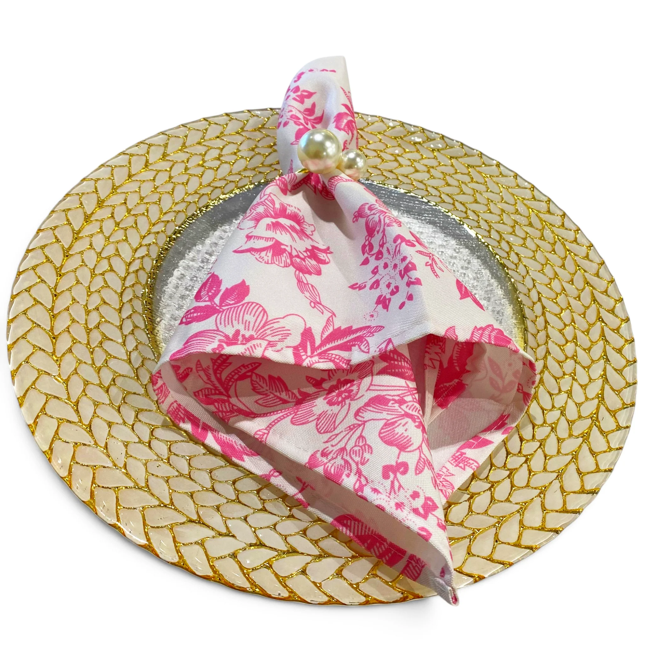 French Toile 20"x20" Linen Napkin (5pc/pk) - Pink - Image 5