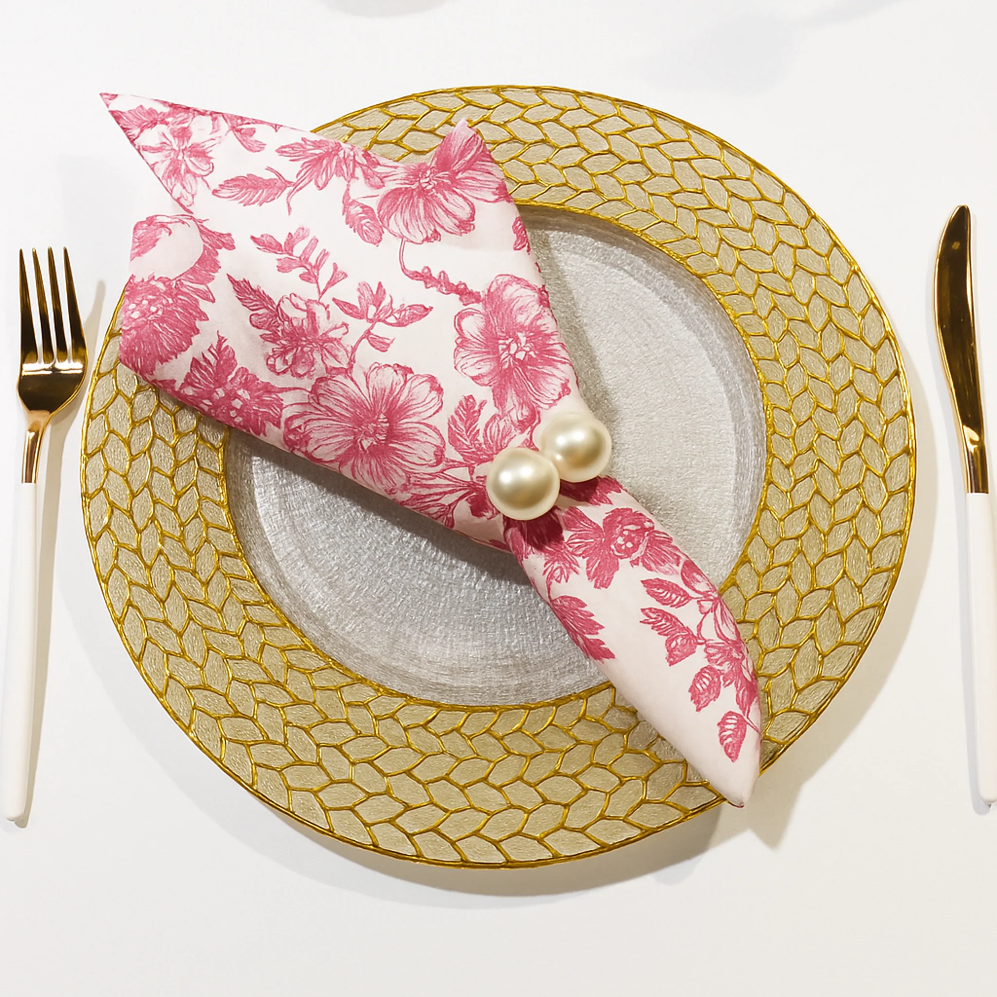 French Toile 20"x20" Linen Napkin (5pc/pk) - Pink - Image 7