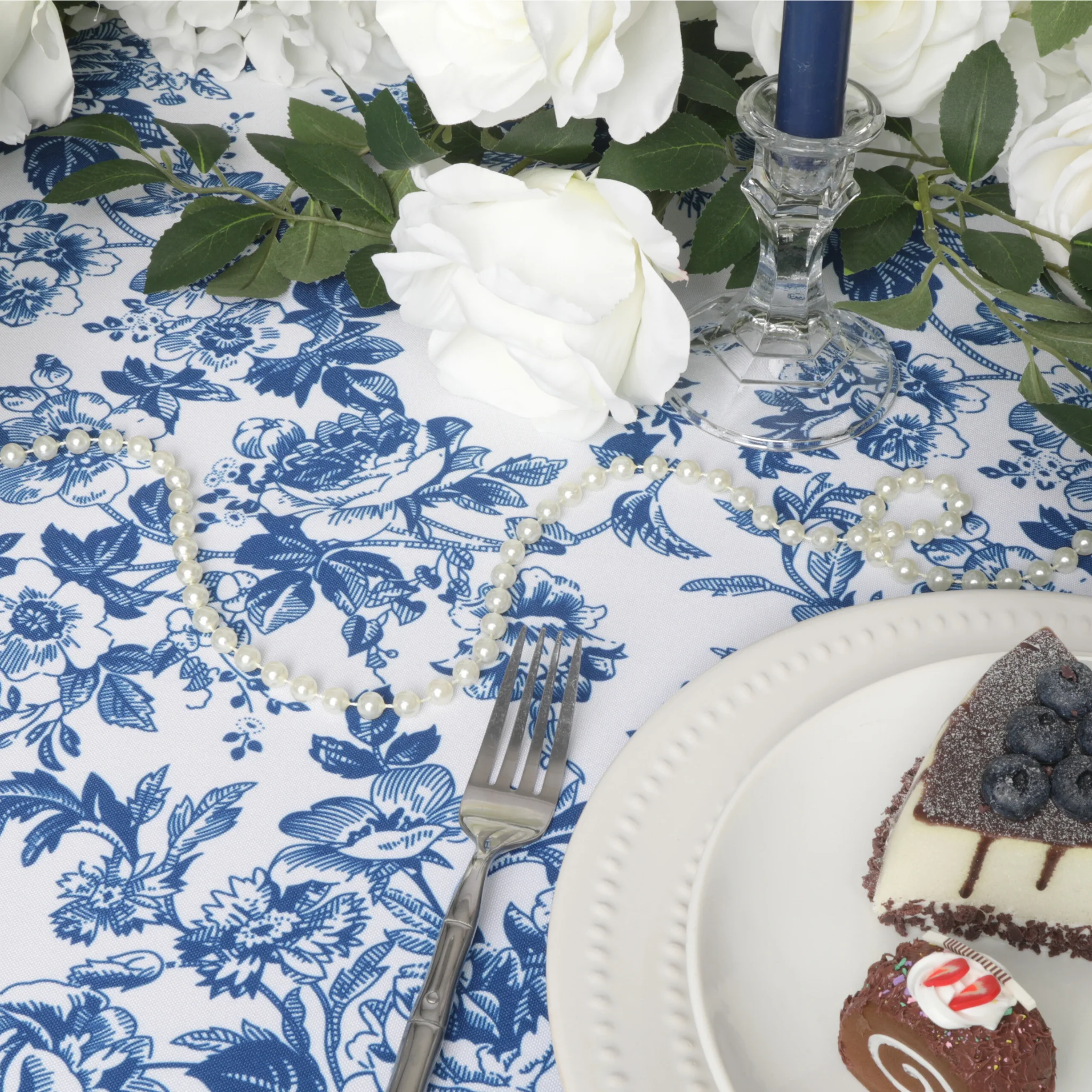 French Toile 60"x120" Rectangular Tablecloth - Blue - Image 3