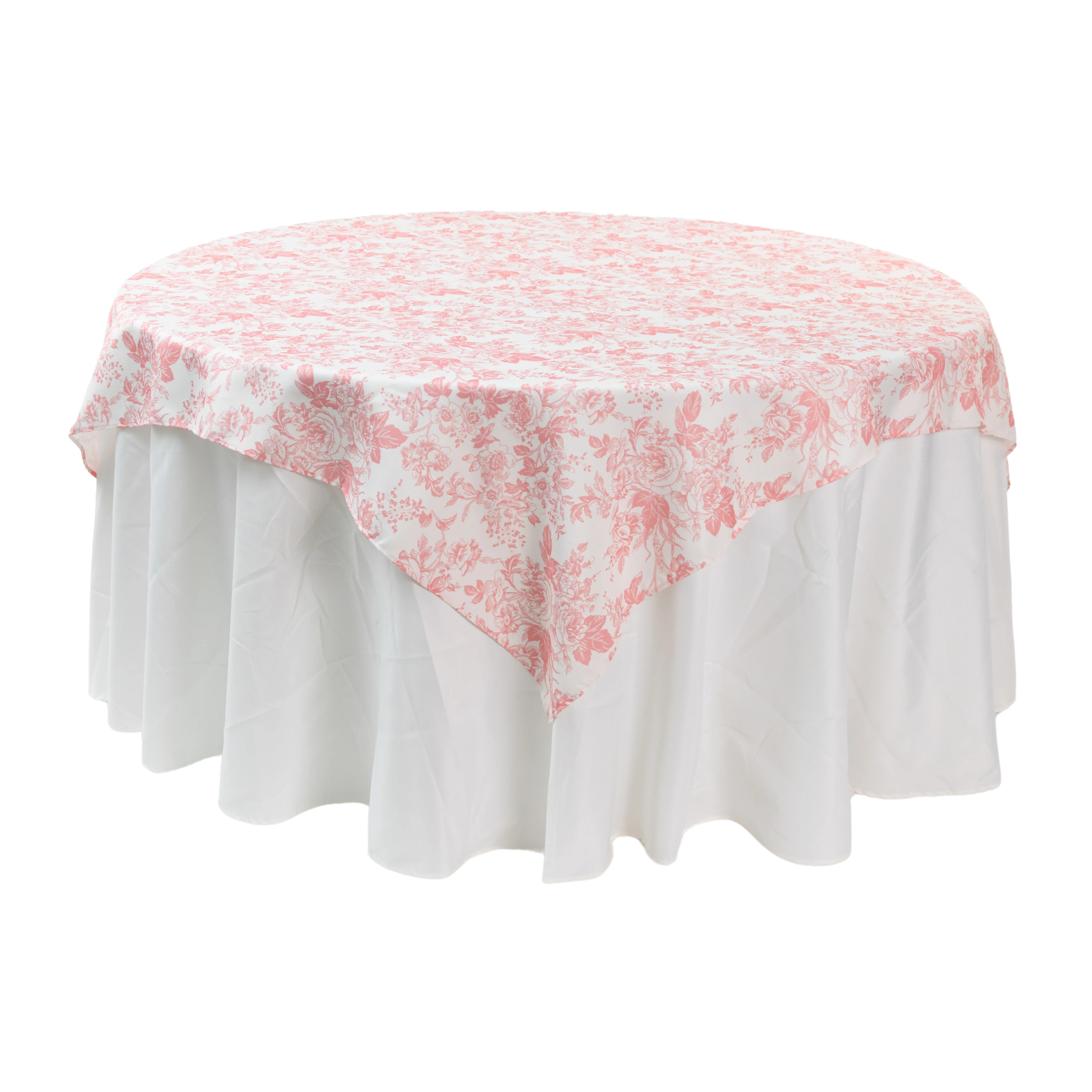 French Toile 72" Square Tablecloth/Overlay - Coral