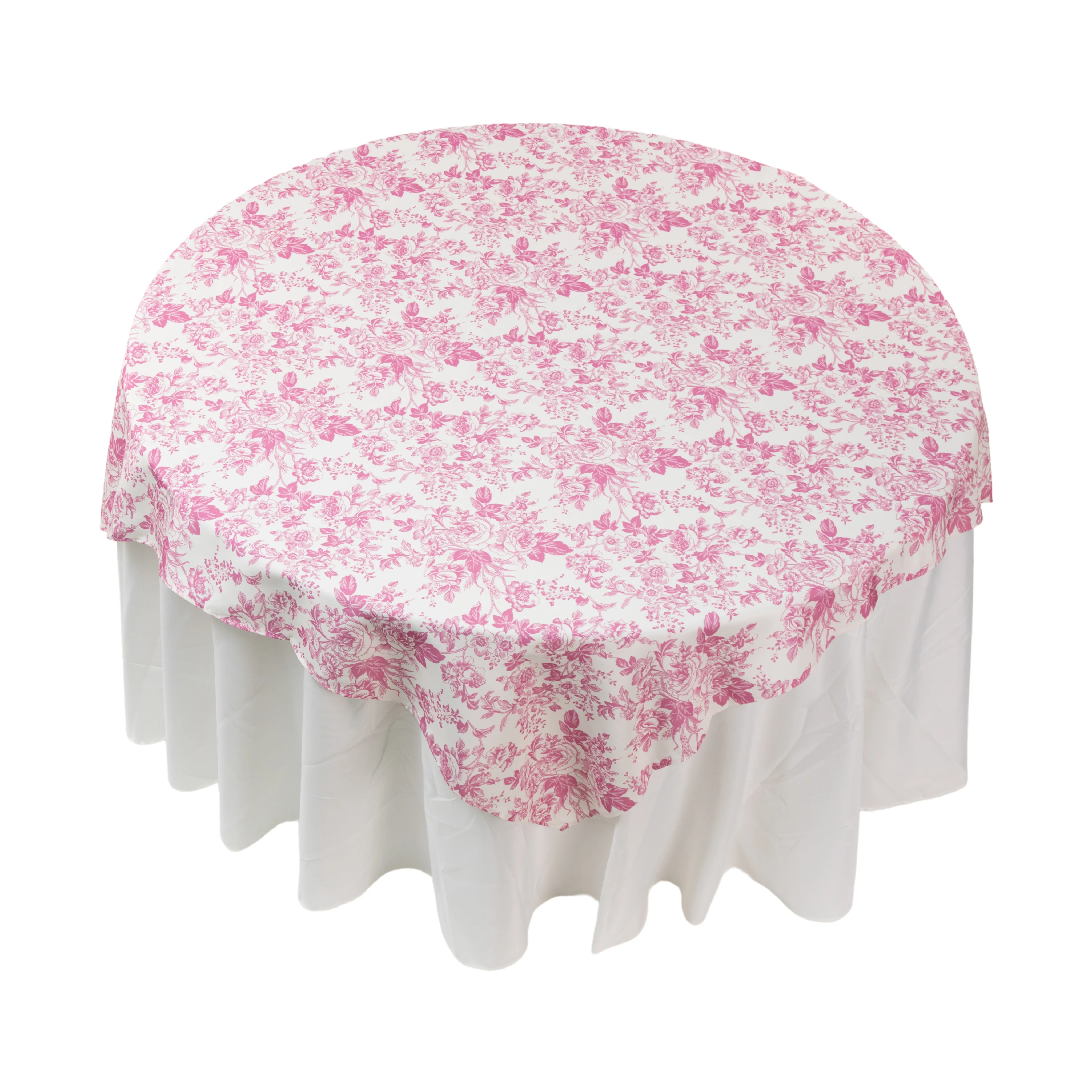 French Toile 72" Square Tablecloth/Overlay - Pink - Image 2
