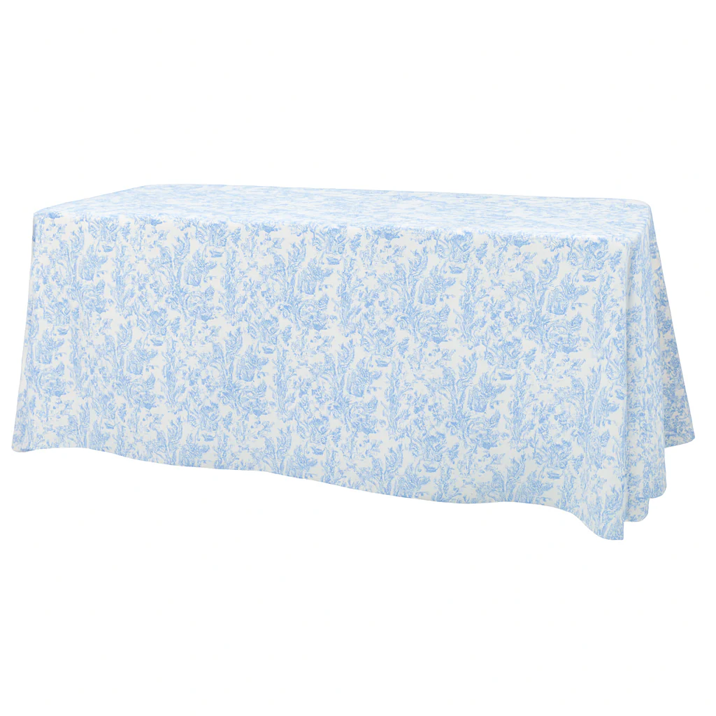 French Toile 90"x132" Rectangular Tablecloth - Baby Blue - Image 2