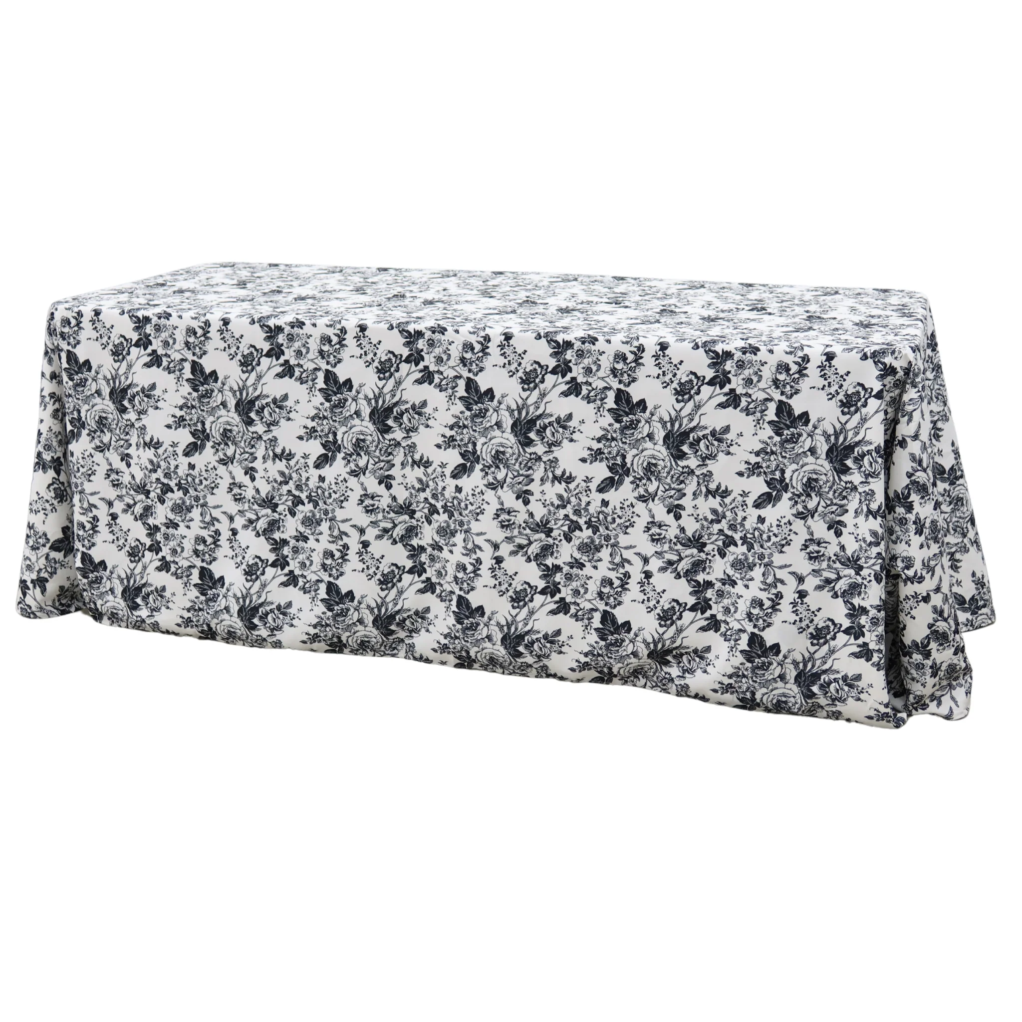 French Toile 90"x132" Rectangular Tablecloth - Black - Image 3