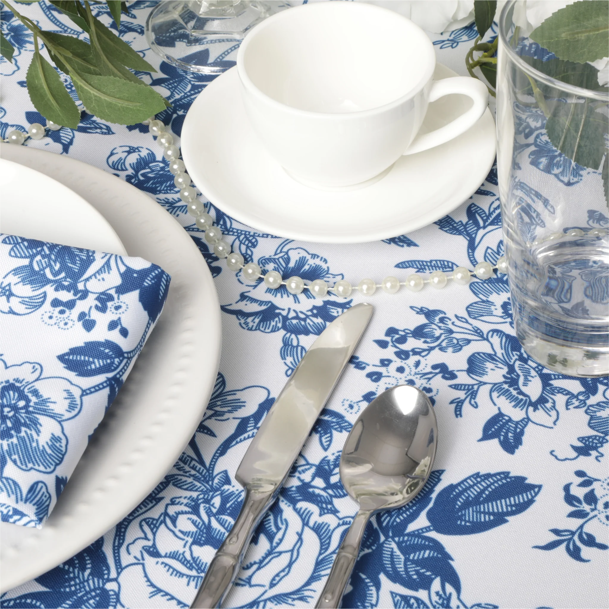 French Toile 90"x132" Rectangular Tablecloth - Blue - Image 2