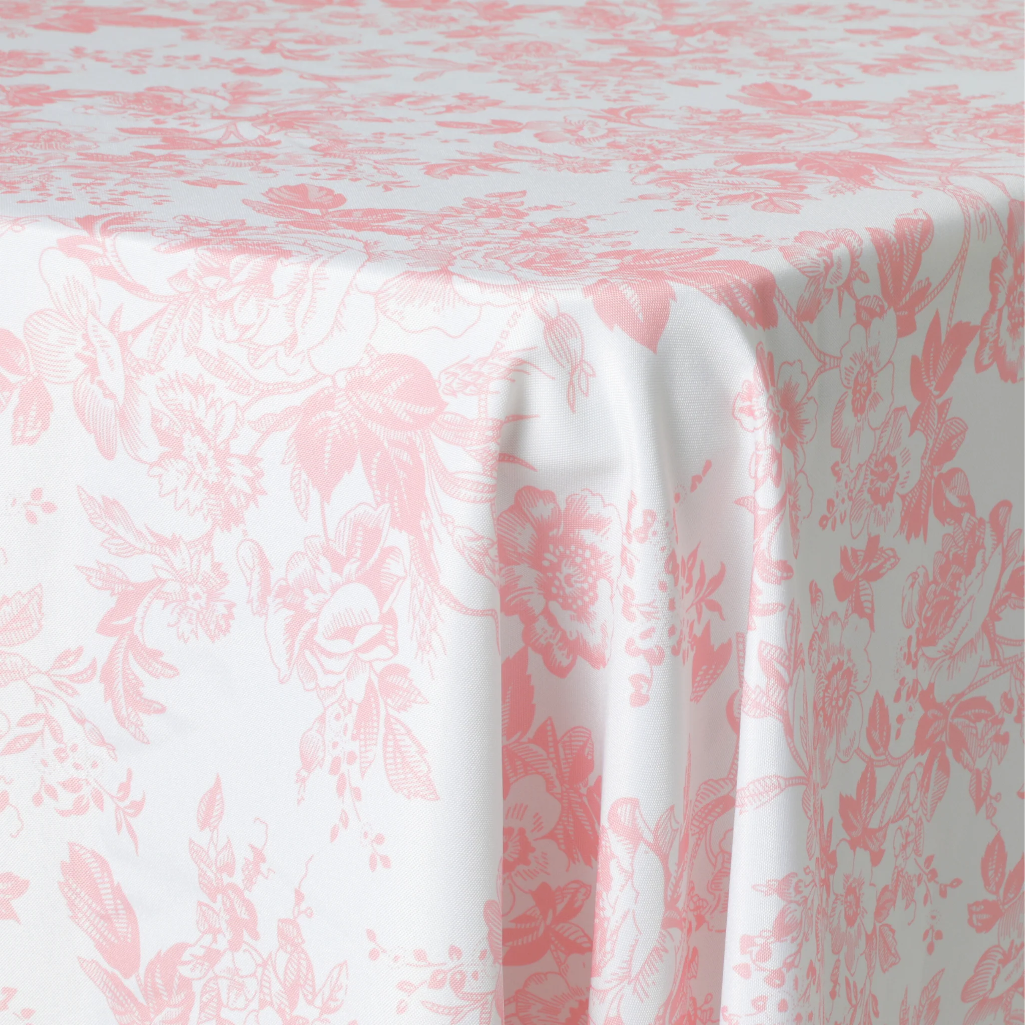 French Toile 90"x132" Rectangular Tablecloth - Coral - Image 4
