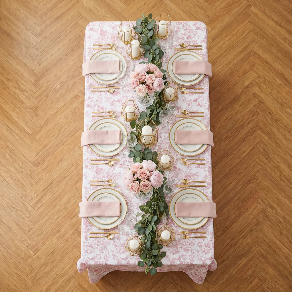 French Toile 90"x132" Rectangular Tablecloth - Dusty Rose/Mauve - Image 5