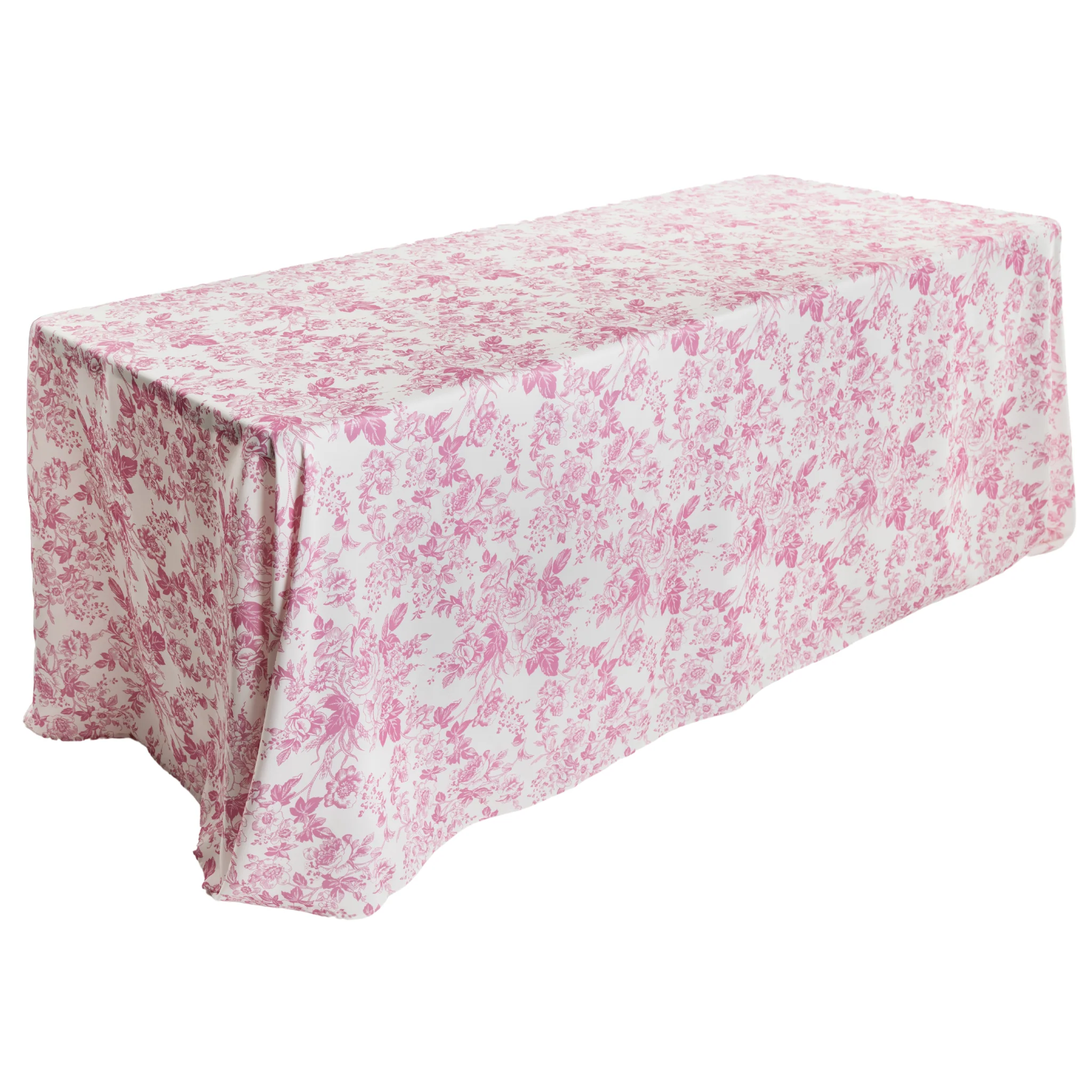 French Toile 90"x132" Rectangular Tablecloth - Pink - Image 3