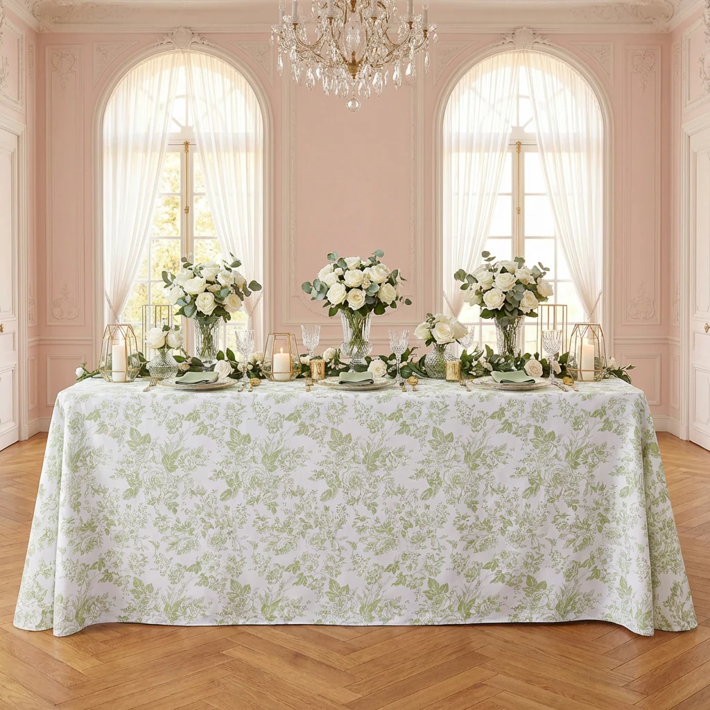 French Toile 90"x132" Rectangular Tablecloth - Sage Green - Image 2