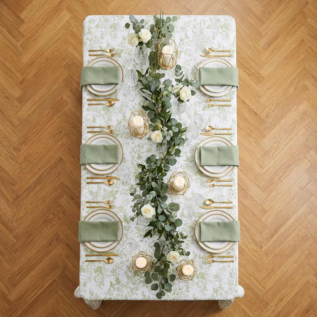 French Toile 90"x132" Rectangular Tablecloth - Sage Green - Image 4