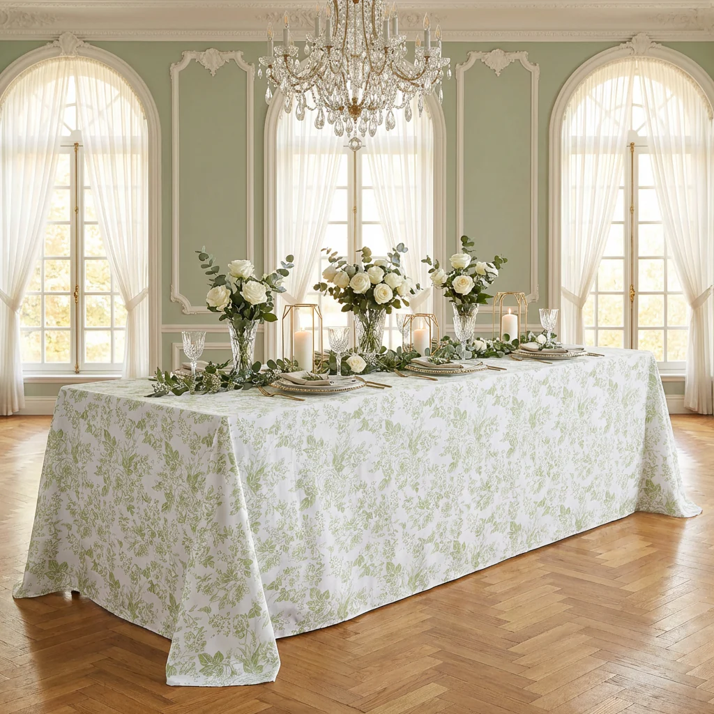 French Toile 90"x132" Rectangular Tablecloth - Sage Green - Image 5