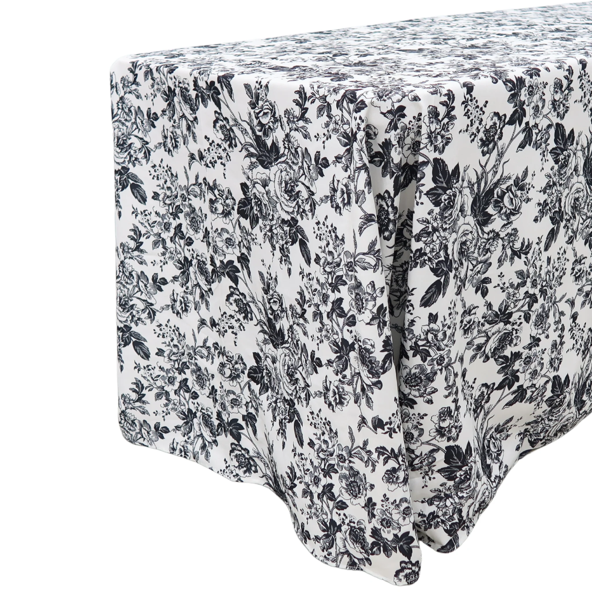 French Toile 90"x156" Rectangular Tablecloth - Black
