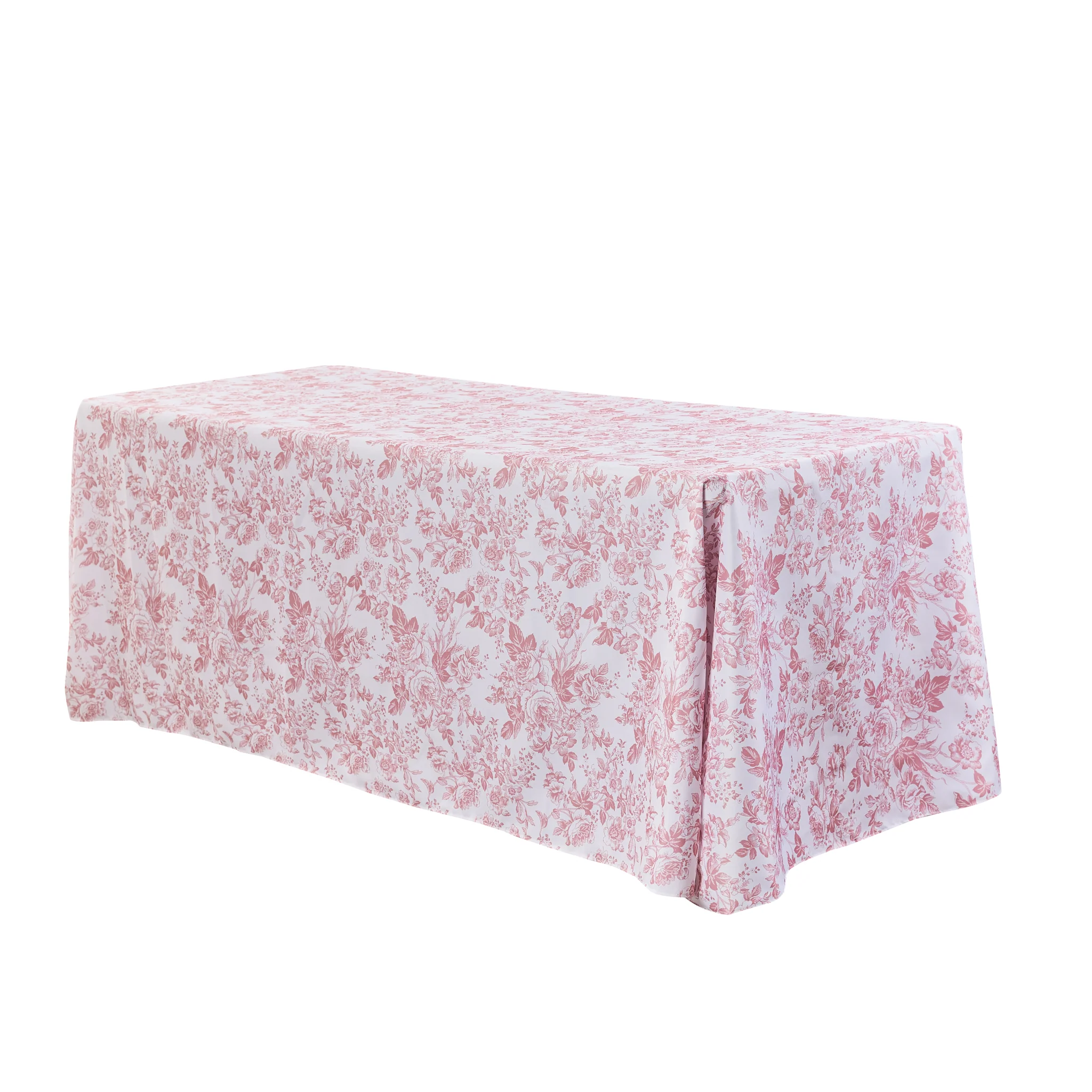 French Toile 90"x156" Rectangular Tablecloth - Dusty Rose/Mauve - Image 4