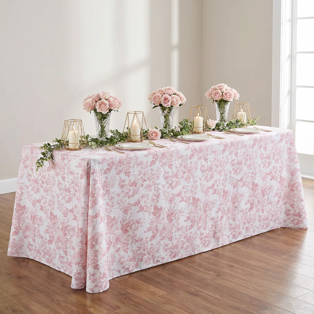 French Toile 90"x156" Rectangular Tablecloth - Dusty Rose/Mauve - Image 6