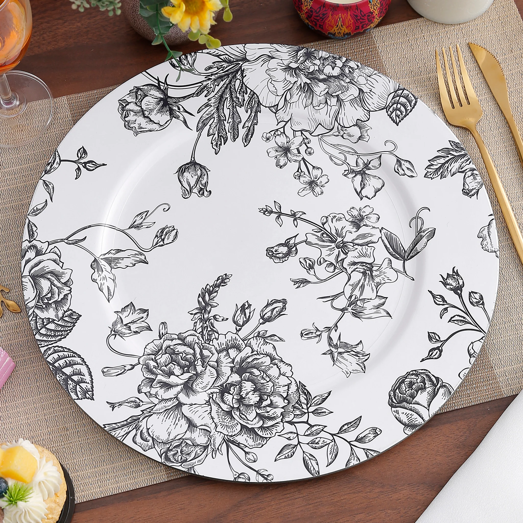 French Toile Acrylic Charger Plate - Black - Image 4